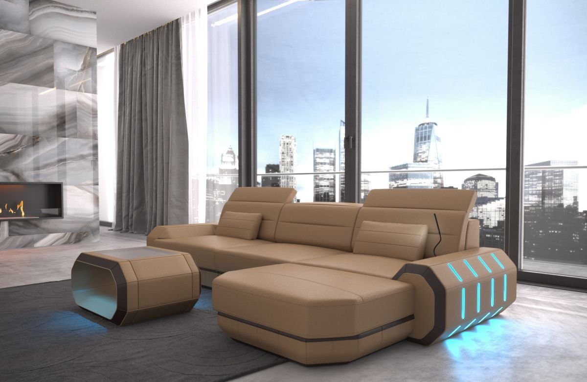 Sofa Dreams Ecksofa Roma - L Form Ledersofa, Couch, mit LED, wahlweise mit  Bettfunktion als Schlafsofa, Designersofa