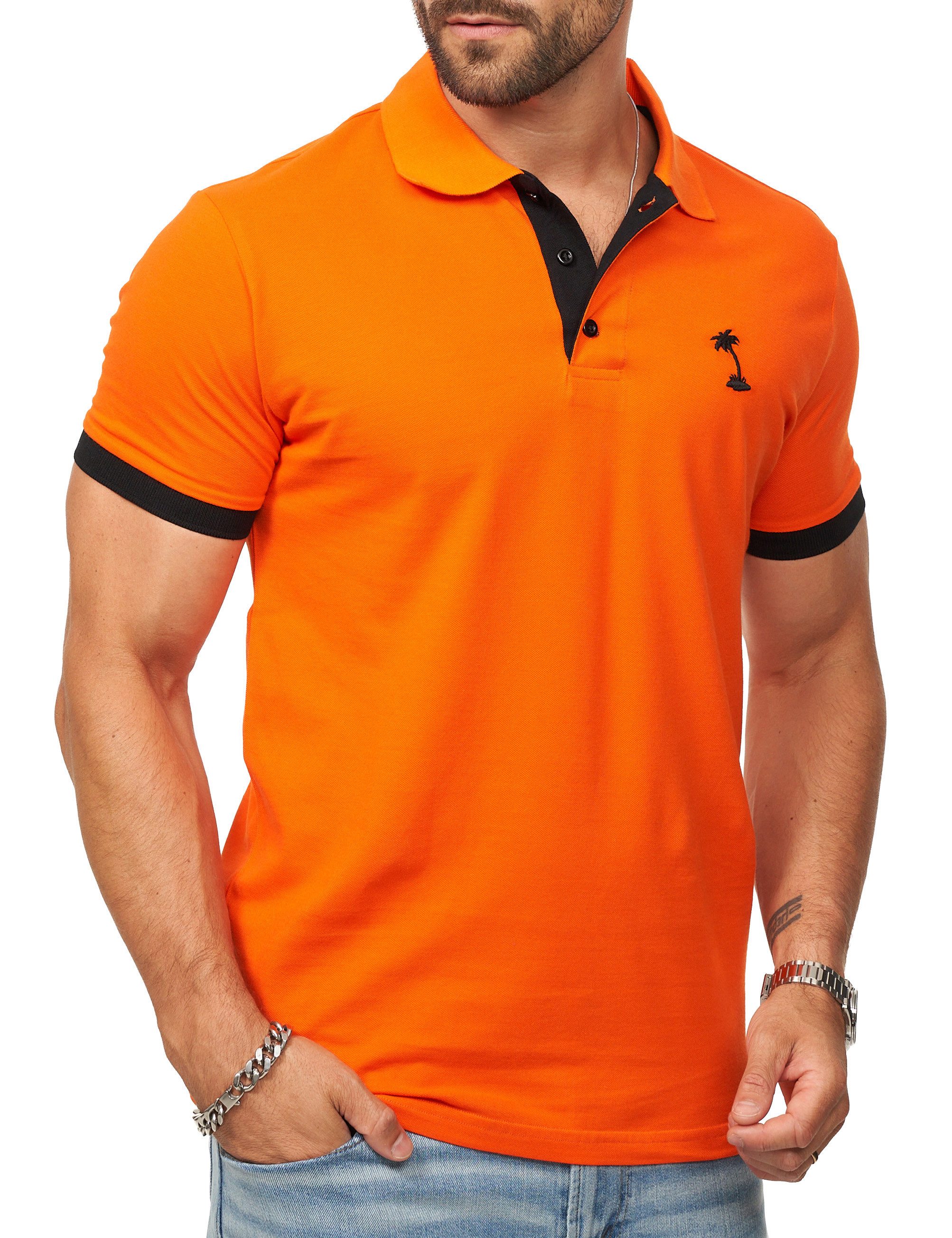 DAILY COTTON Poloshirt in Kurzarm als Freizeit Polo T-Shirt - Polo-Hemd für Herren (1-tlg) Männer Polohemd im Regular-Fit in Piqué-Qualität mit Palmen-Logo