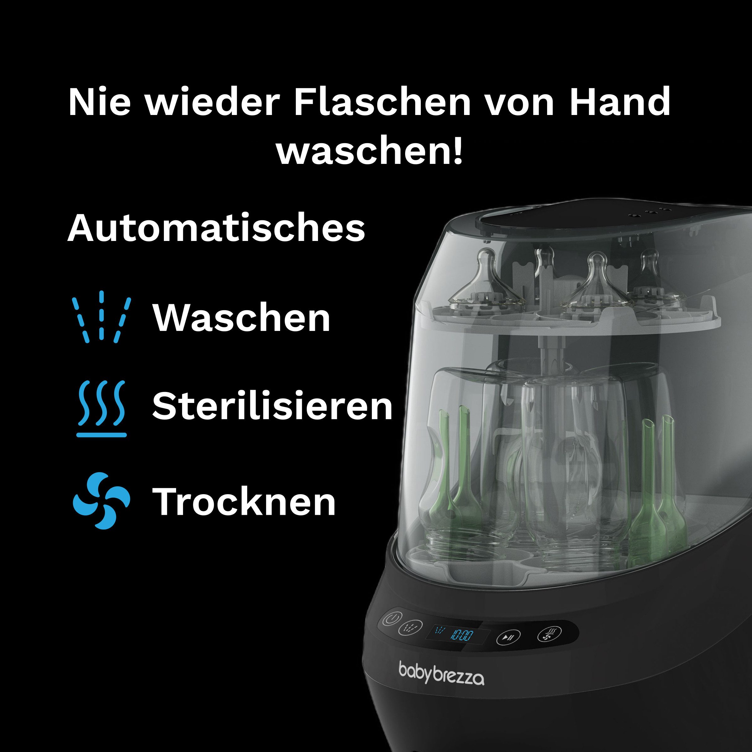 Baby Brezza Dampfsterilisator Flaschenspüler und Sterilisator mit HEPA-Filter und Trocknung, Spült, trocknet & sterilisiert Flaschen und Zubehör vollautomatisch