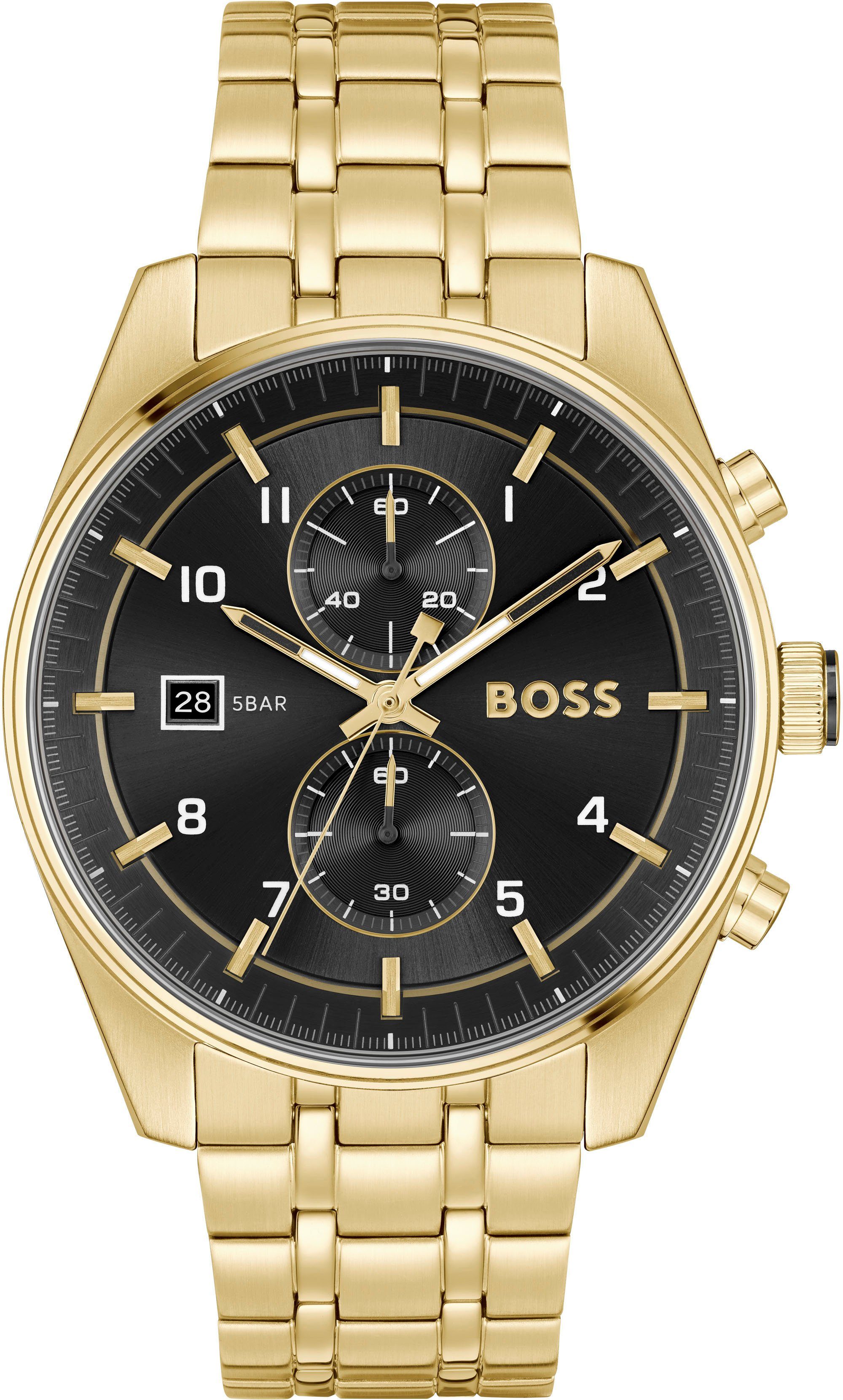 BOSS Chronograph SKYTRAVELLER, Quarzuhr, Herrenuhr, Armbanduhr, Stoppfunktion, Datum