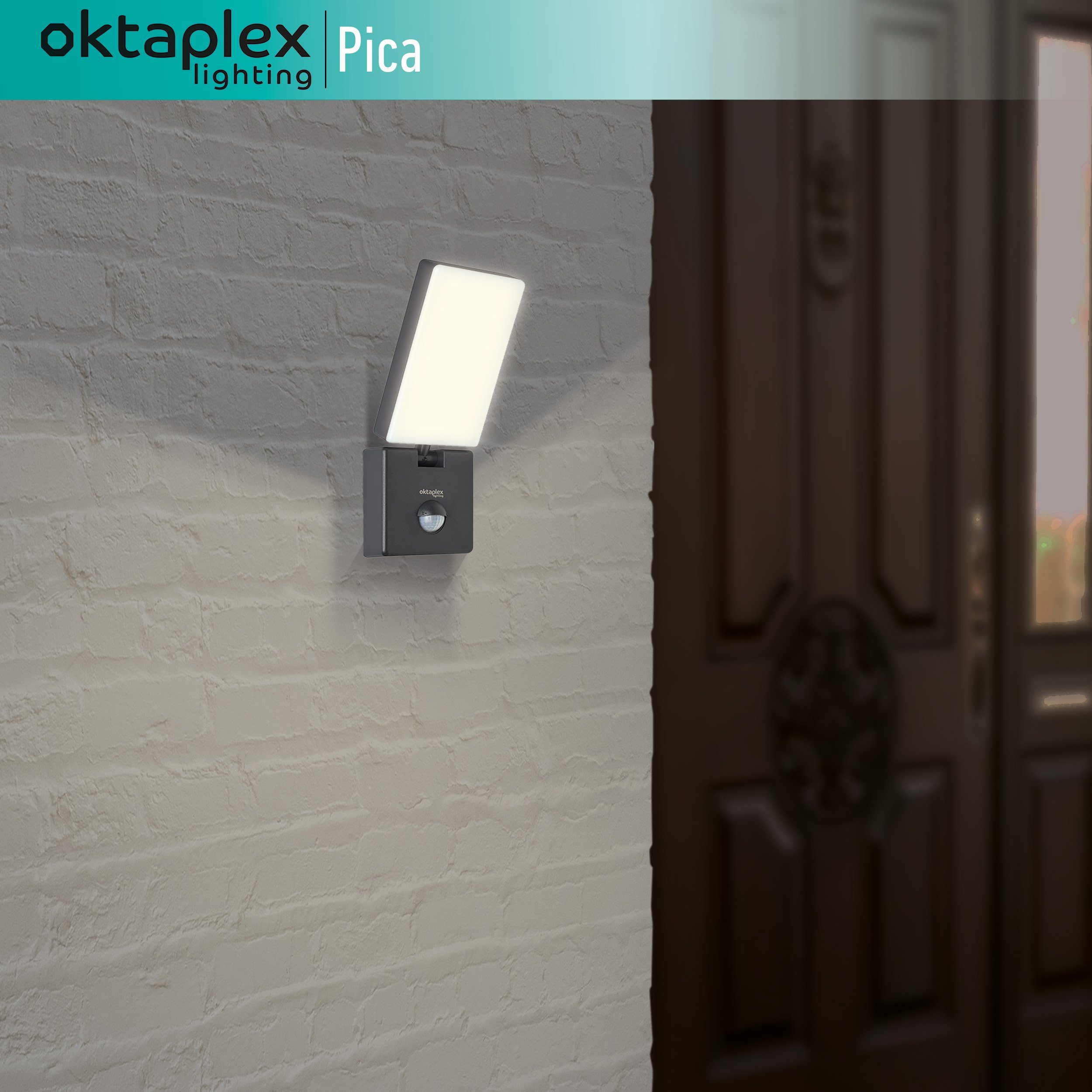Oktaplex lighting LED Außen-Wandleuchte Bewegungsmelder, Warmweiß, anthrazit LED IP65 fest 10W 800lm Pica, Leuchte integriert, flexible Außenlampe