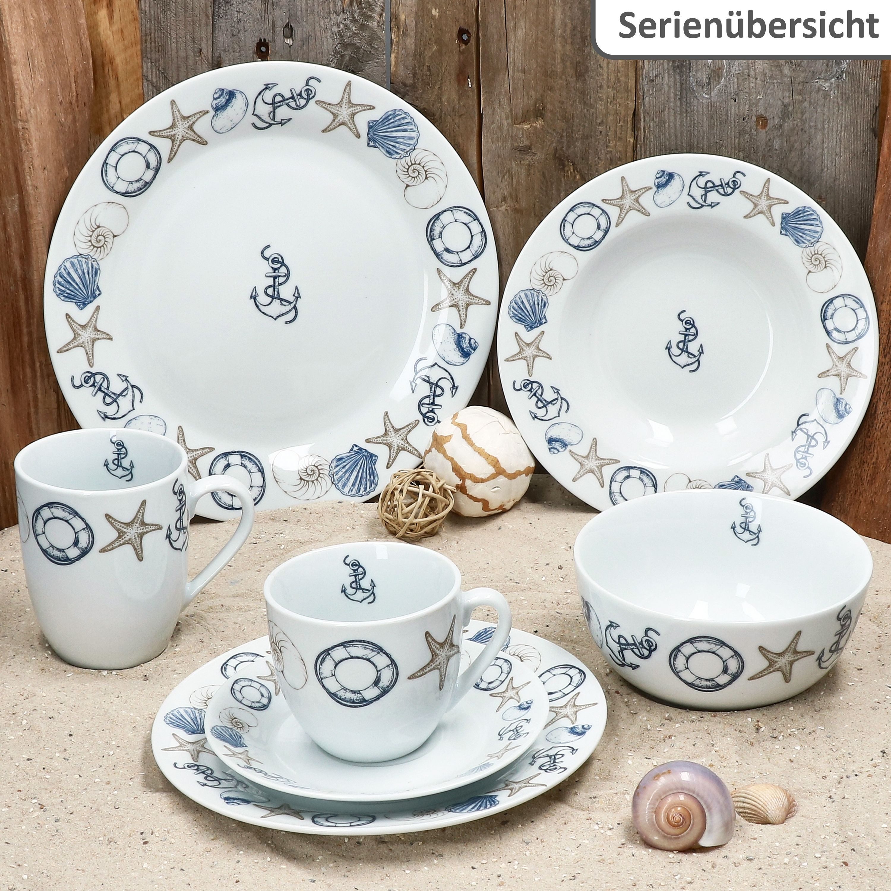 MamboCat Becher Neptun 6x Kaffeebecher 280ml Porzellan-Tassen Tee Kakao Anker maritim, Porzellan – Bild 5 von 5