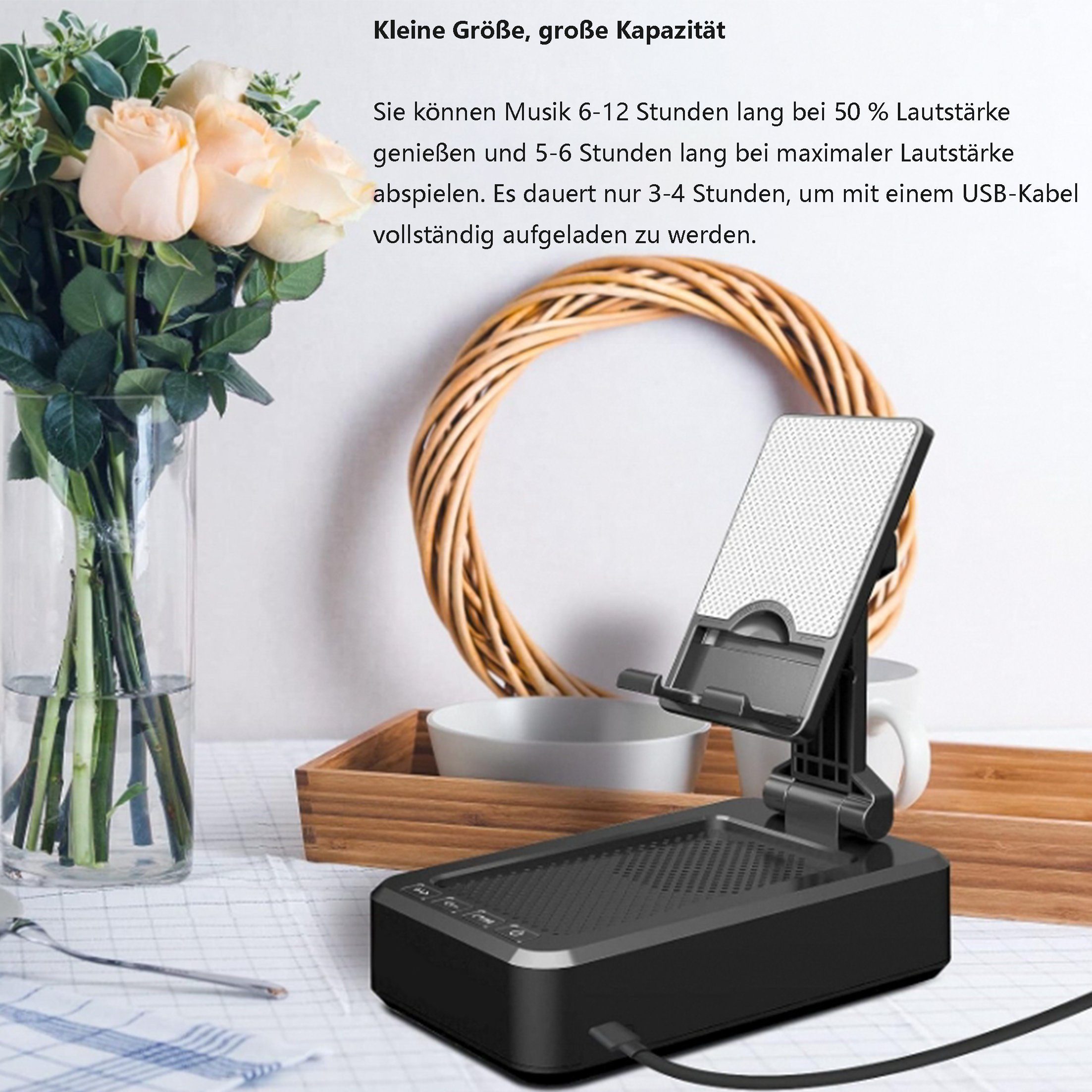 feinlux Handyhalterung,Powerbank,Bluetooth-Lautsprecher Bluetooth-Lautsprecher (Bluetooth 5.1, Tablet-Ständer zum Aufladen von Mobiltelefonen und Abspielen von Musik)