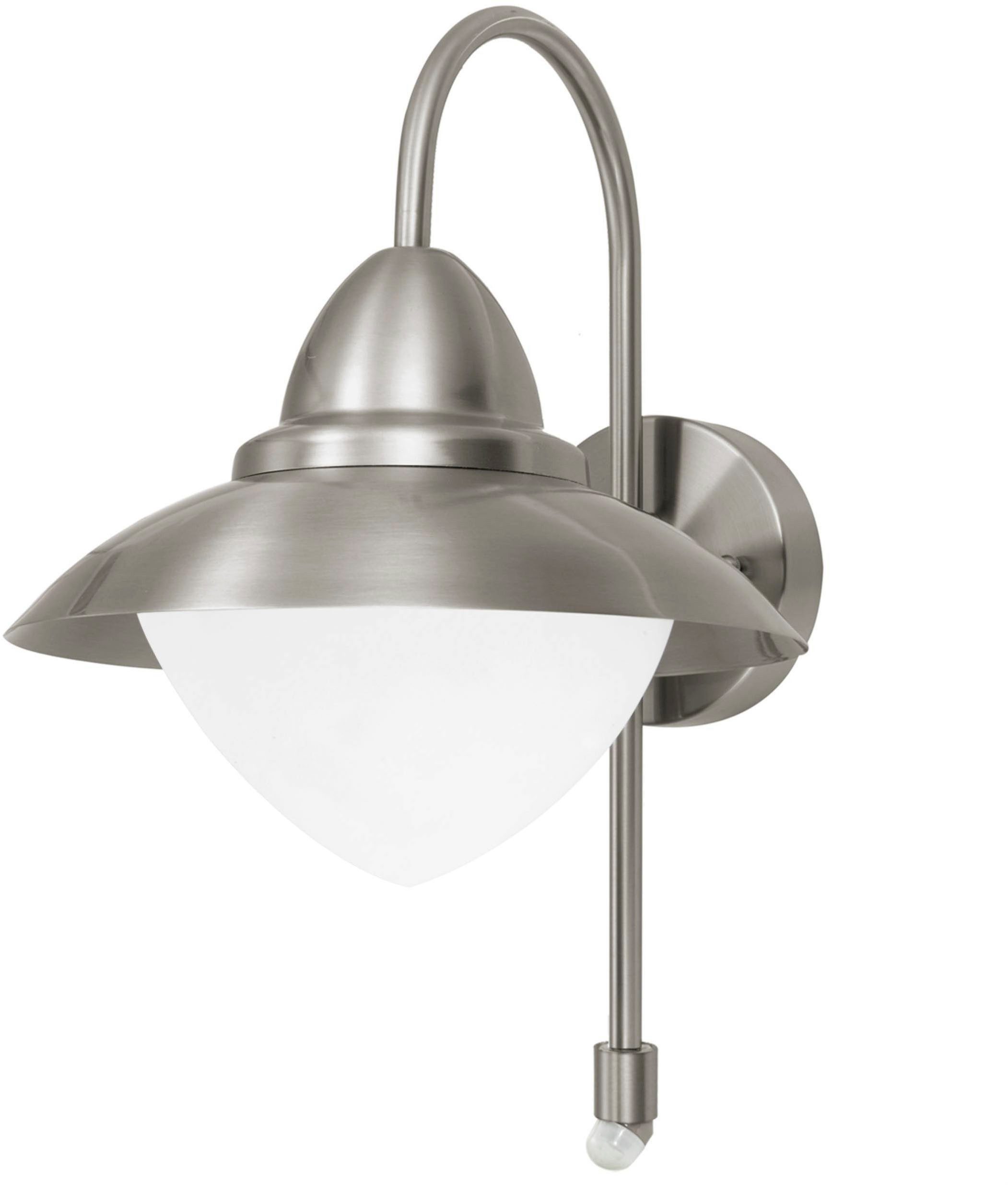 EGLO Wandleuchte Sidney Wandlampe, Außenlampe, Außenleuchte, E27, IP44, Garten Lampe, Bewegungsmelder, ohne Leuchtmittel, Wand-/Deckenleuchte - H37,5 x Ø27 x AL32,5cm - edelstahl - 1X60W exkl.
