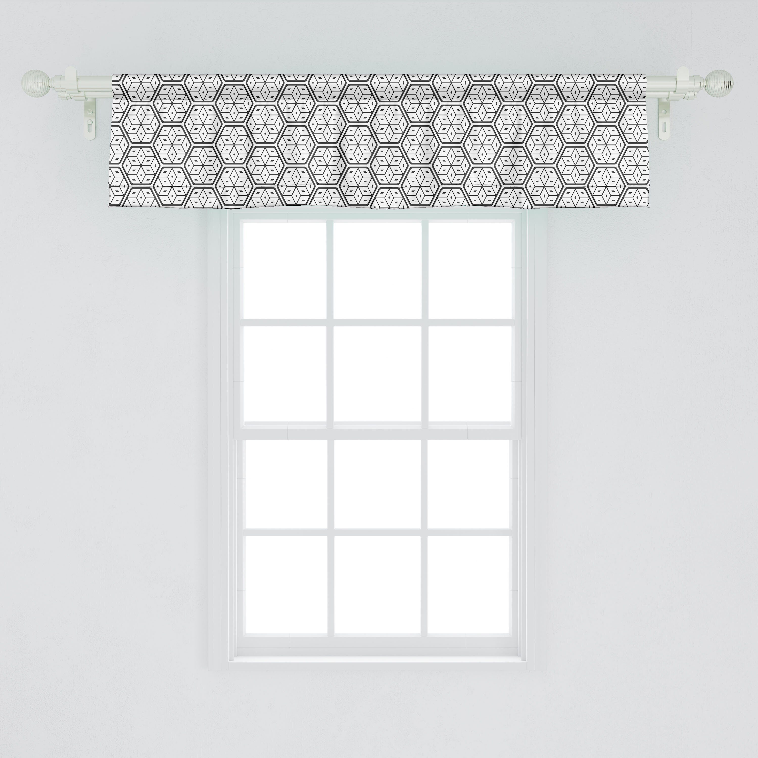 Stangentasche, geometrische Vorhang Küche für Geometrisch Scheibengardine Schlafzimmer Microfaser, Blätter Abakuhaus, mit Dekor Volant