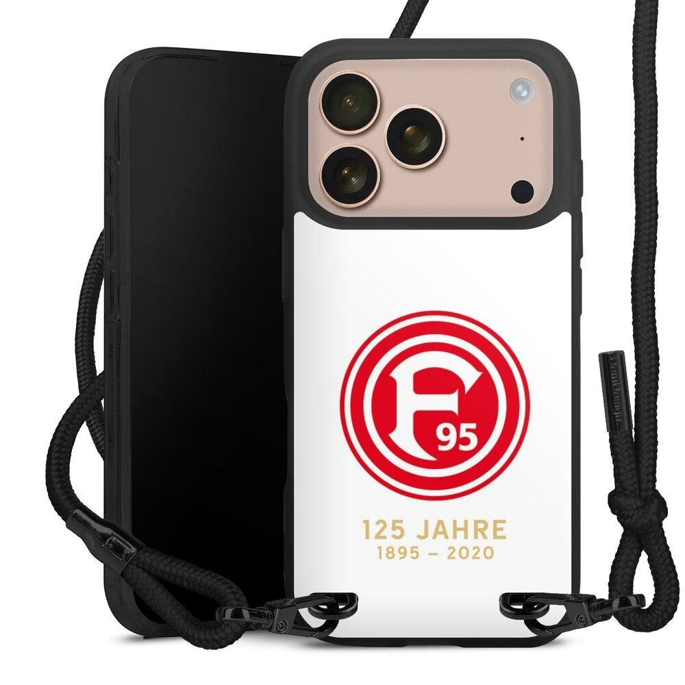DeinDesign Handyhülle Fortuna Düsseldorf Logo Wappen 125 Jahre Fortuna Weiß, Apple iPhone 17 Pro Premium Handykette Hülle mit Band Cover mit Kette
