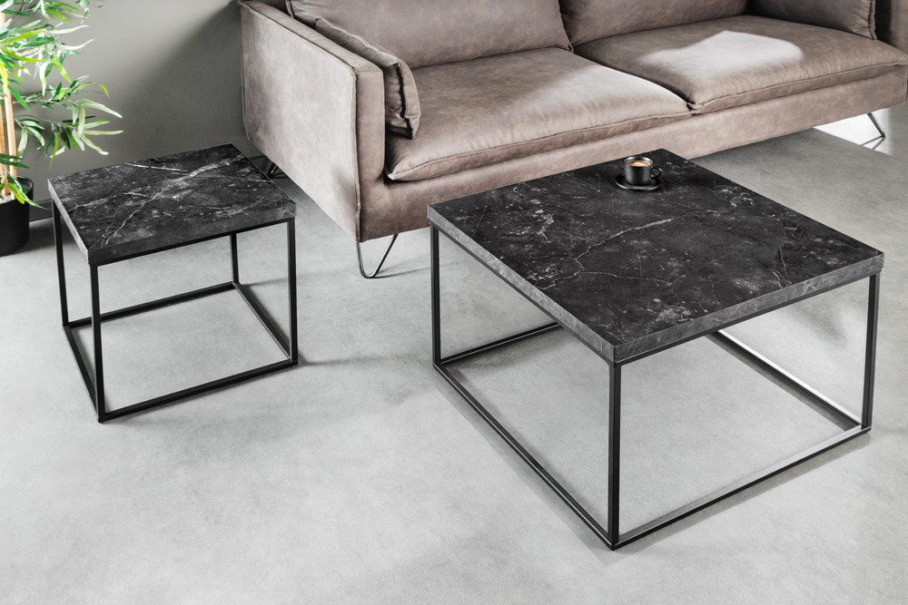 riess-ambiente Beistelltisch ARCHITECTURE 45cm graphit/schwarz – Metallgestell, Marmor-Design (Einzelartikel, 1-St), quadratische Platte & Industrial-Stil – ideal neben Sessel, Sofa & Co.