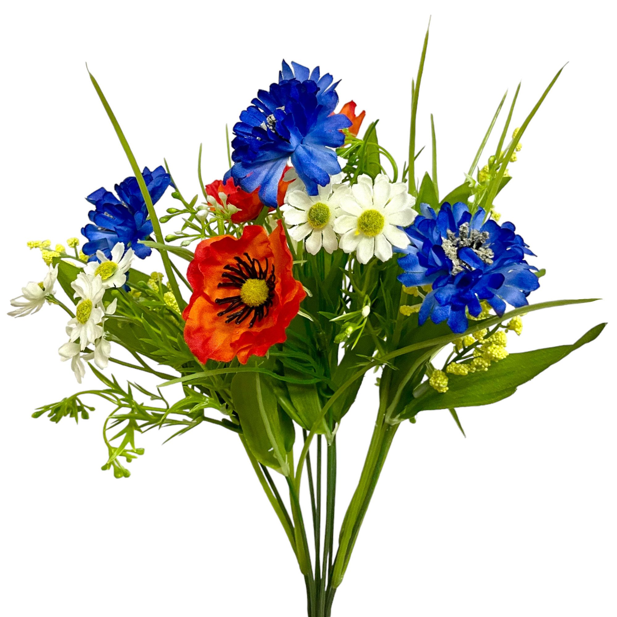 Kunstblumenstrauß Künstlicher Feldstrauß 35cm. Mohn Korn Kamille Wiesenblumen BUNT, Floratexx GmbH