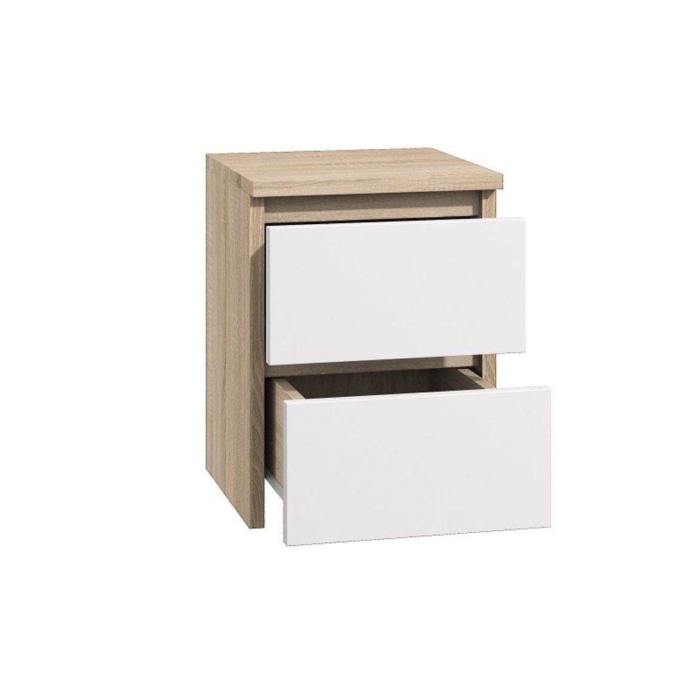 pressiode Nachttisch Kommode mit 2 Weiß/Sonoma holz Schubladen Sideboard Anrichte Nachttisch