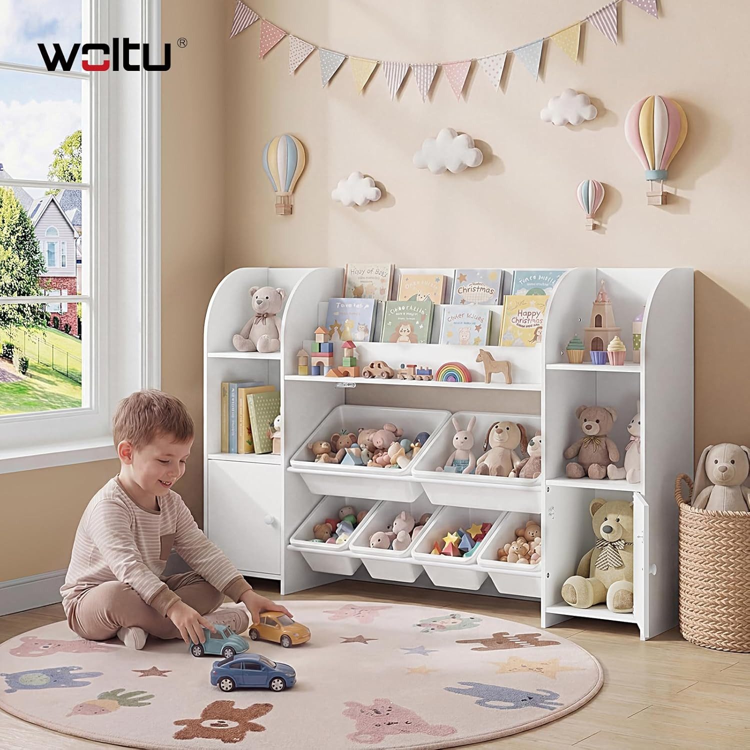 Woltu Kinderregal, Bücherregal Kinder aus Holz, Weiß, 140 x 90 x 30 cm