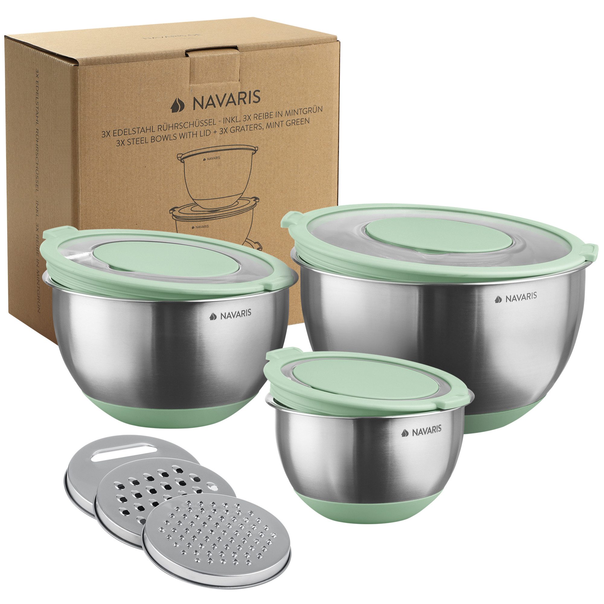 Rührschüssel Edelstahl Schüssel Schale mit Deckel und Reiben - 6-teiliges Set