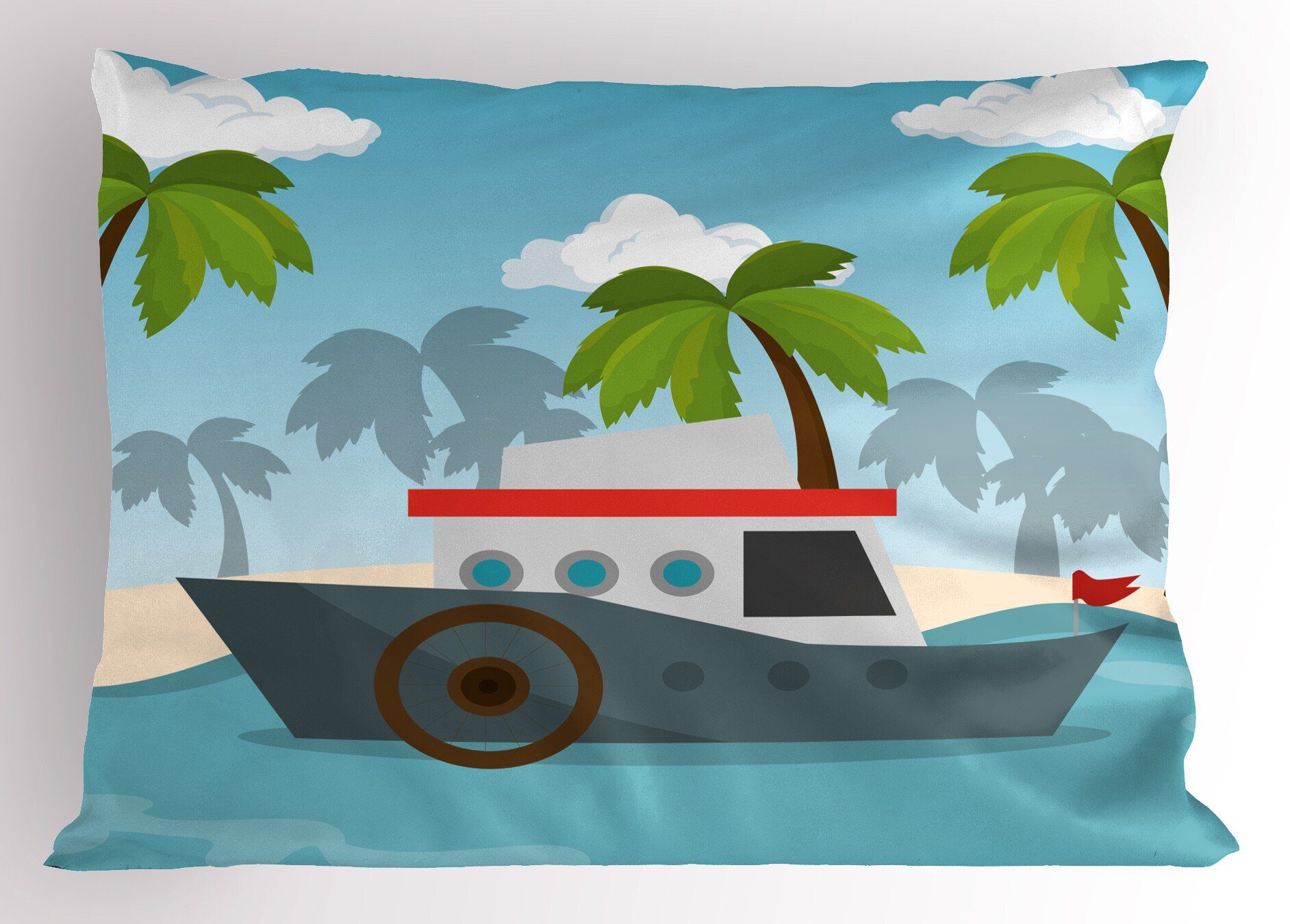 Kissenbezüge Dekorativer Standard King Size Gedruckter Kissenbezug, Abakuhaus (1 Stück), Grafik-Strand Cartoon Boat Palms