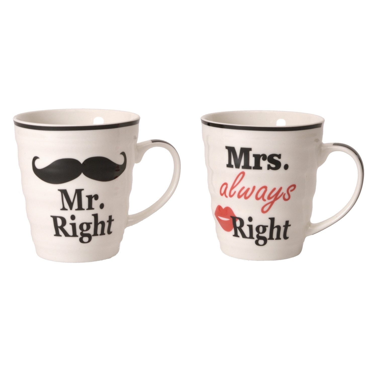 Tasse 2er Set Mr. Right und Mrs. always Kaffeebecher in Geschenkverpackung