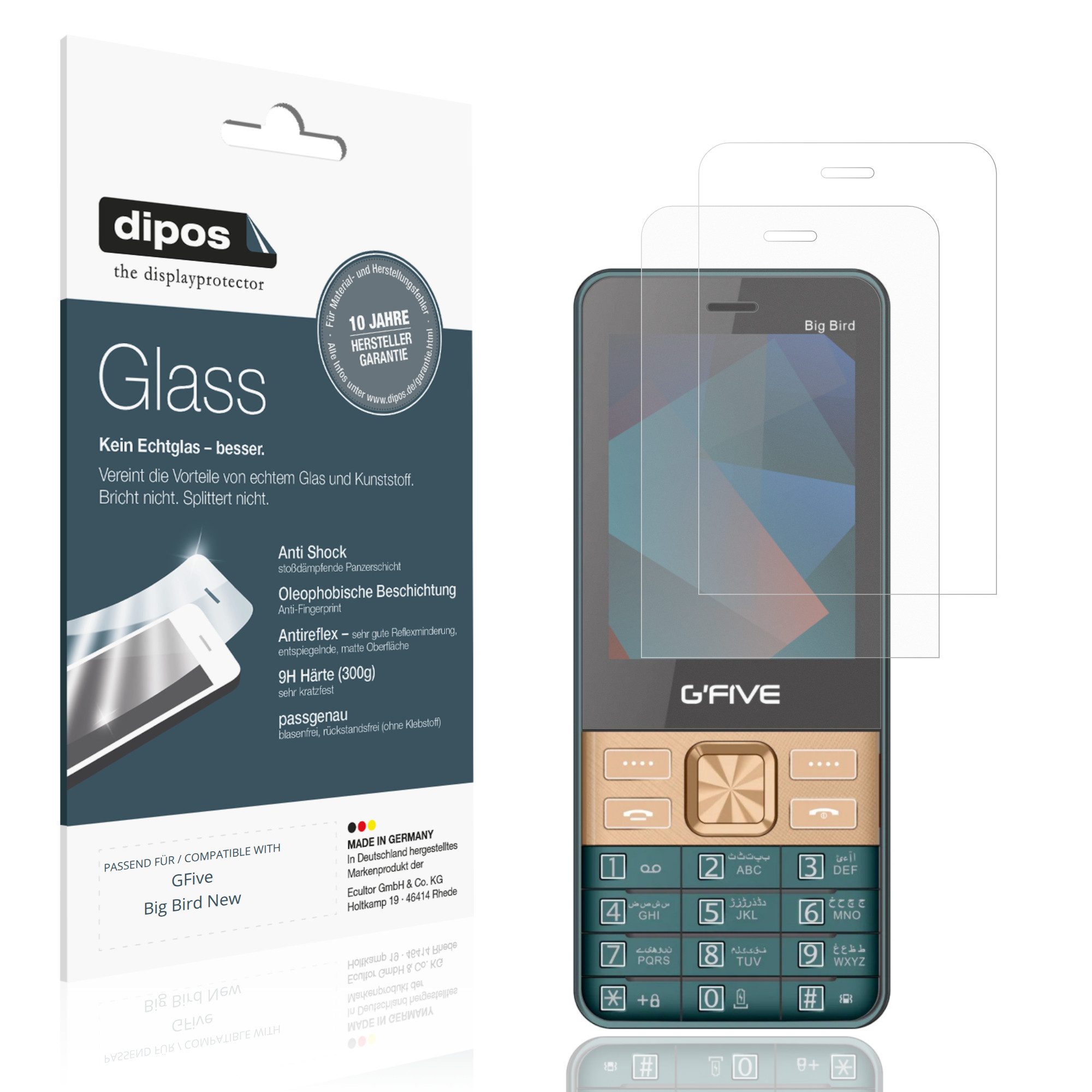 dipos Displayschutzfolie Schutzfolie für GFive Big Bird New, 2 Stück, Displayschutz Schutz Folie Made in Germany