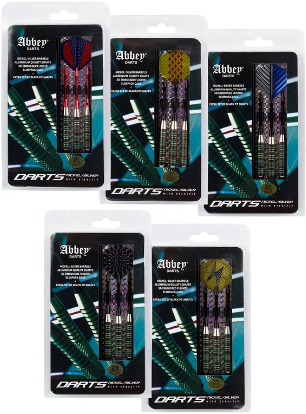 Abbey Darts Dartpfeil NICKEL/SILBER Dartpfeile mit Stahlspitze versch. Größen 20 - 21 - 23 schwarz/weiß | Dartpfeile