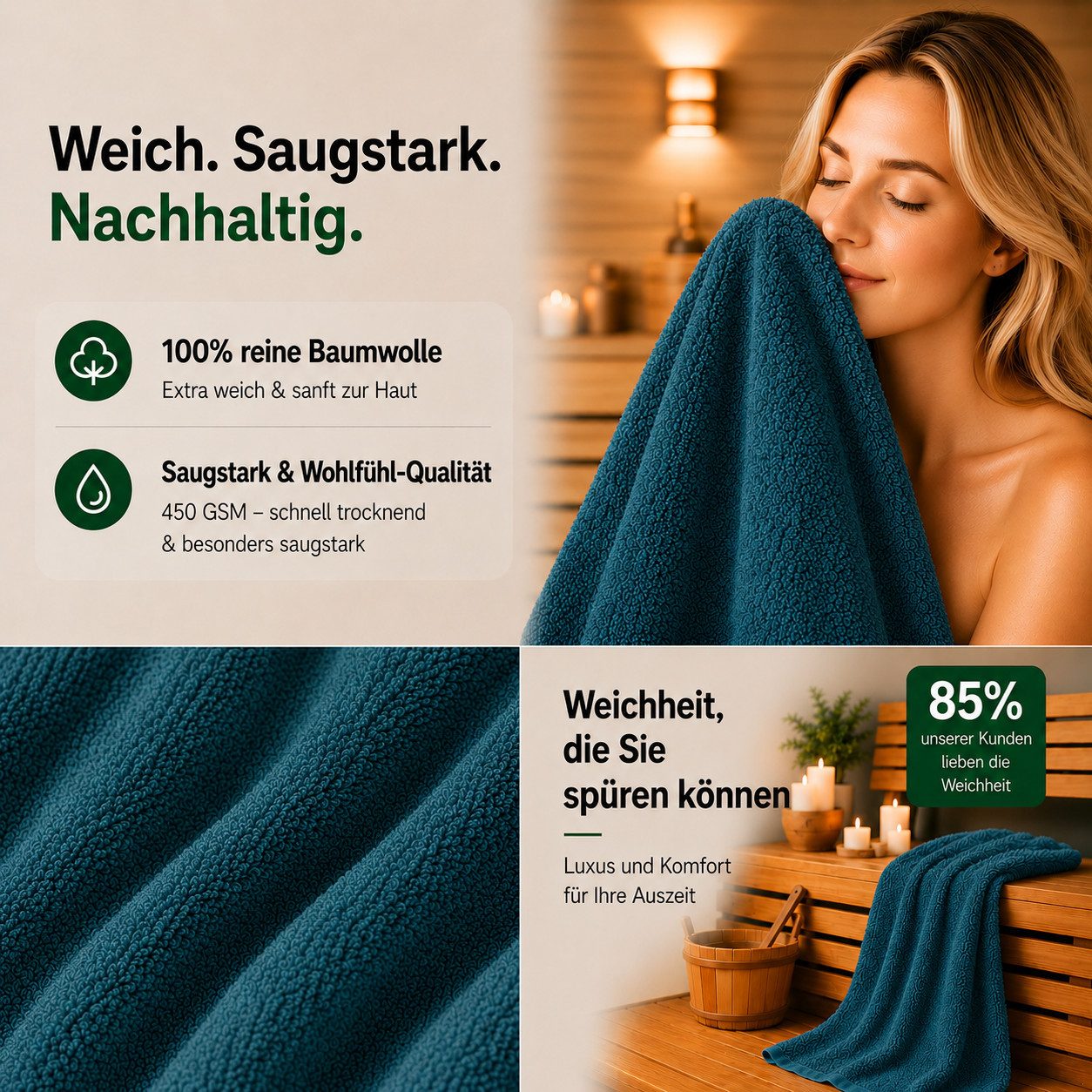 Komfortec Saunatuch 2er Set extra Große - XXL Premium Badetuch-80x200, Frottee (Set, 2-St), extra Große, Baumwolle 100%, Weich, Schnelltrocknend – Bild 5 von 5
