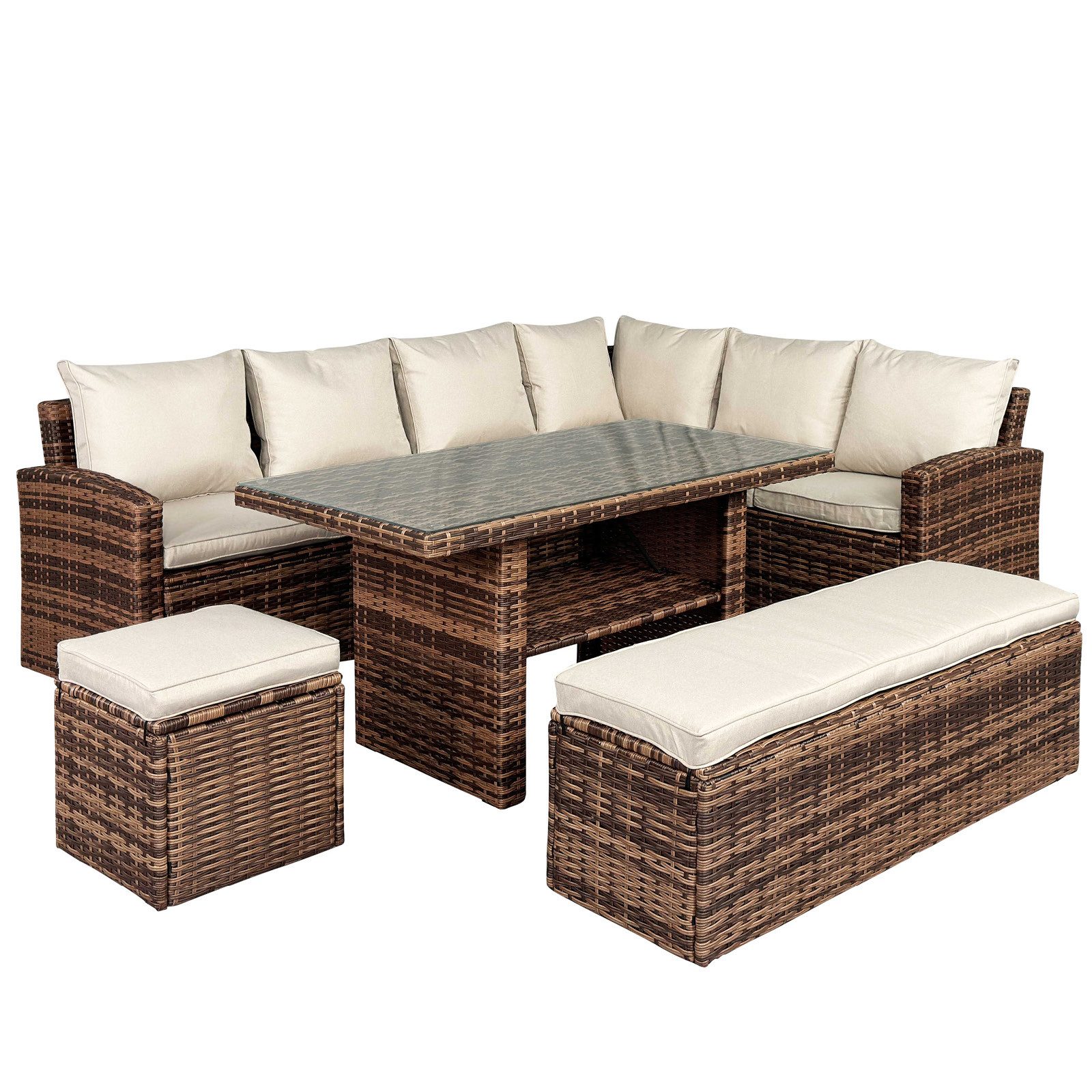 BRAST Garten-Essgruppe ECO bis zu 9 Personen viele Farben inkl. extra Dicke Kissen, TÜV geprüft Outdoor Loungemöbel Sitzgruppe Essgruppe Garnitur