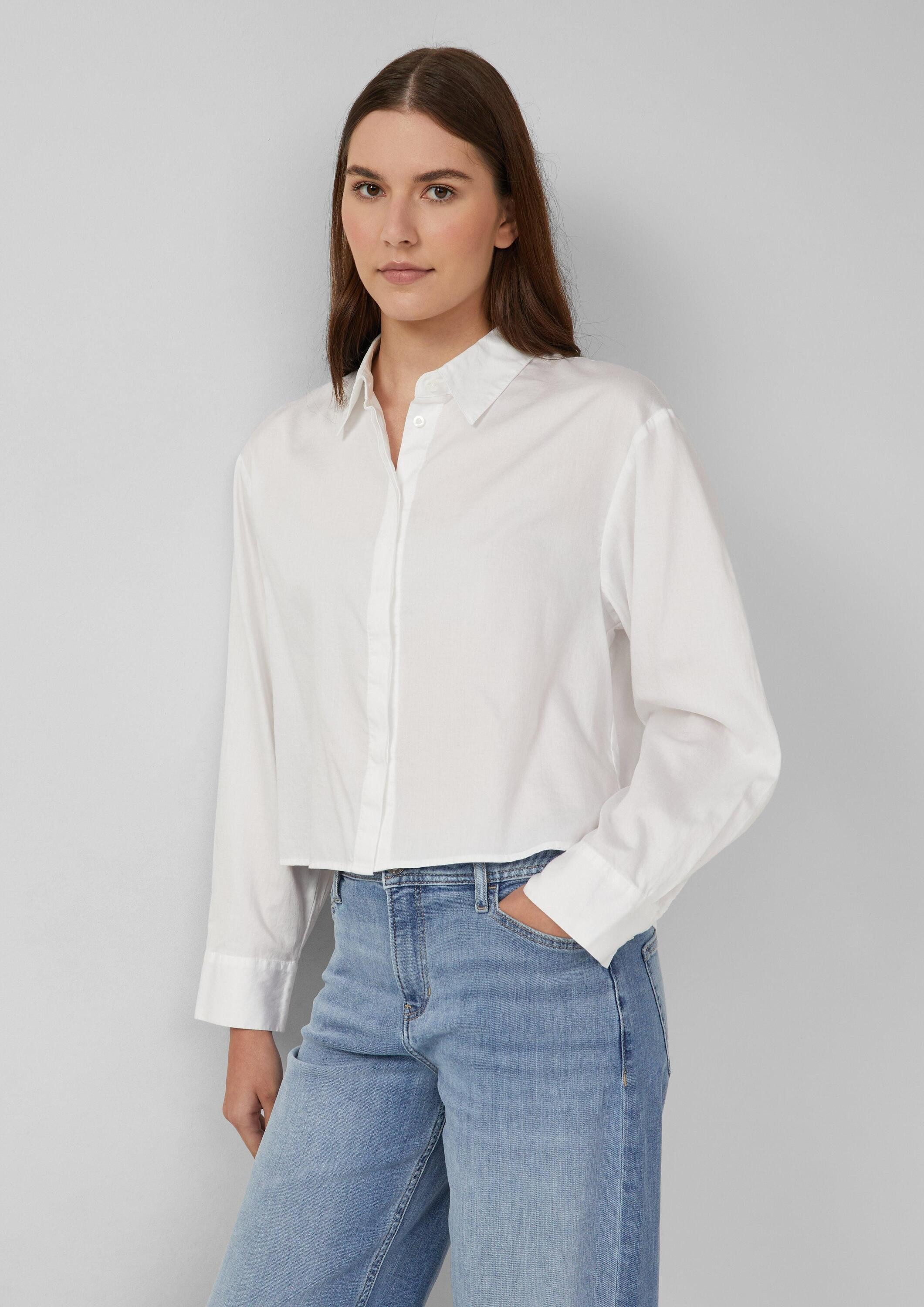 Langarmbluse Bluse Verkürzte Bluse mit verdeckter Knopfleiste