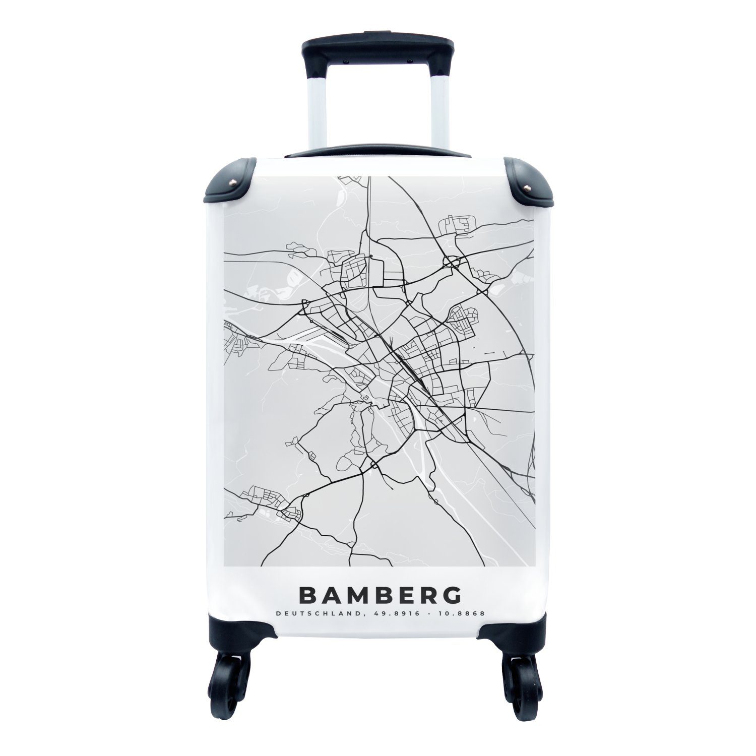 MuchoWow Handgepäckkoffer Karte - Bamberg - Deutschland - Karte - Stadtplan, 4 Rollen, Reisetasche mit rollen, Handgepäck für Ferien, Trolley, Reisekoffer