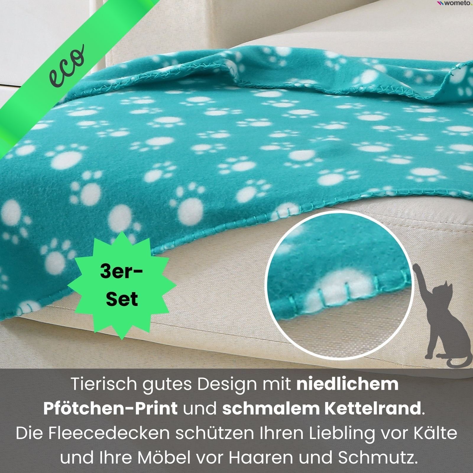 Wohndecke eco-line 70x100, Stück, ca. farbig aus 100% recycelten wometo, Fleece 3 Materialien Tierdecken sortiert