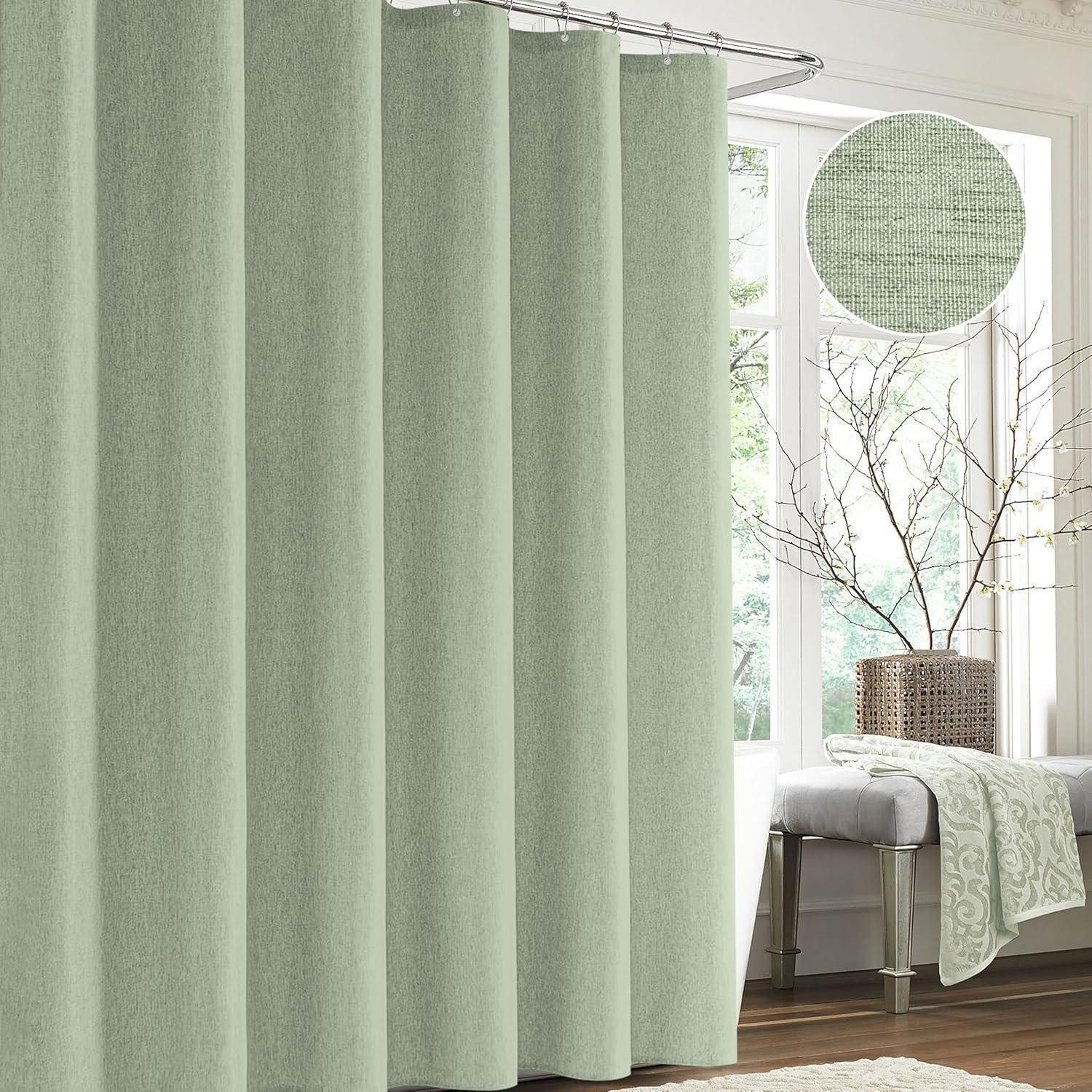 LuxusKollektion Duschvorhang Duschvorhang Leinen Salbeigrün 182x182cm Anti-Schimmel wasserdicht Breite 182 cm – Bild 5 von 5