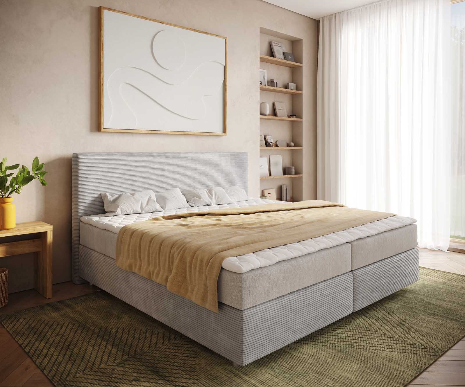 DELIFE Boxspringbett Dream-Well, Cord Silbergrau 200x200 günstig online kaufen