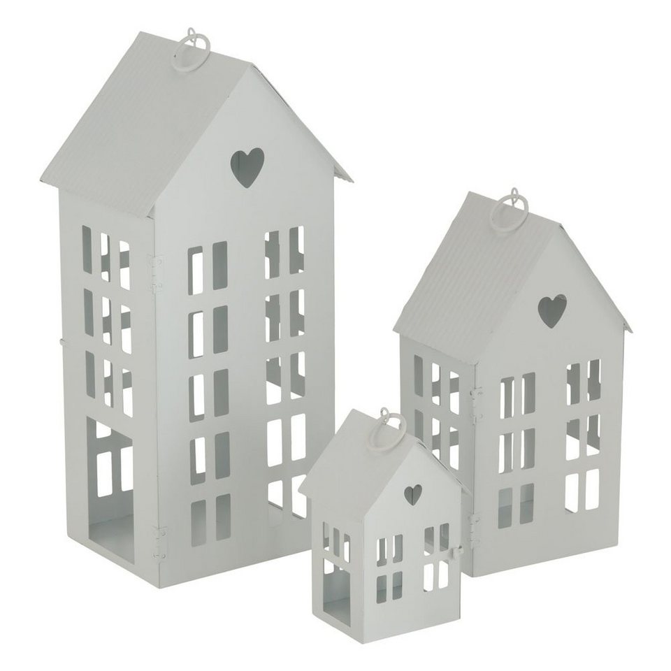 BOLTZE Kerzenhalter Laterne HERZENSHAUS weiß Haus aus Metall Lichterhaus  mit Herzausschnit, Sie erhalten einmal das mittlere