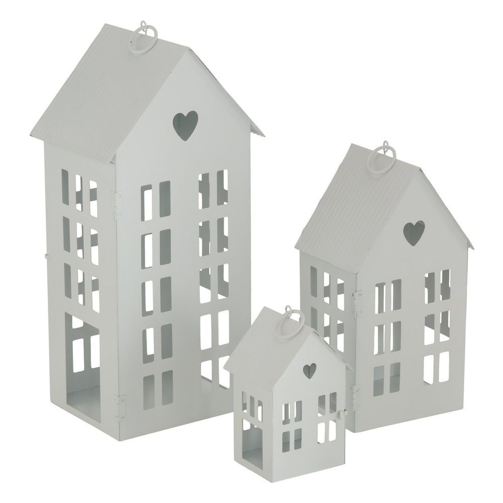 BOLTZE Kerzenlaterne Laterne HERZENSHAUS weiß Haus aus Metall Lichterhaus  mit Herzausschnitt - MITTEL