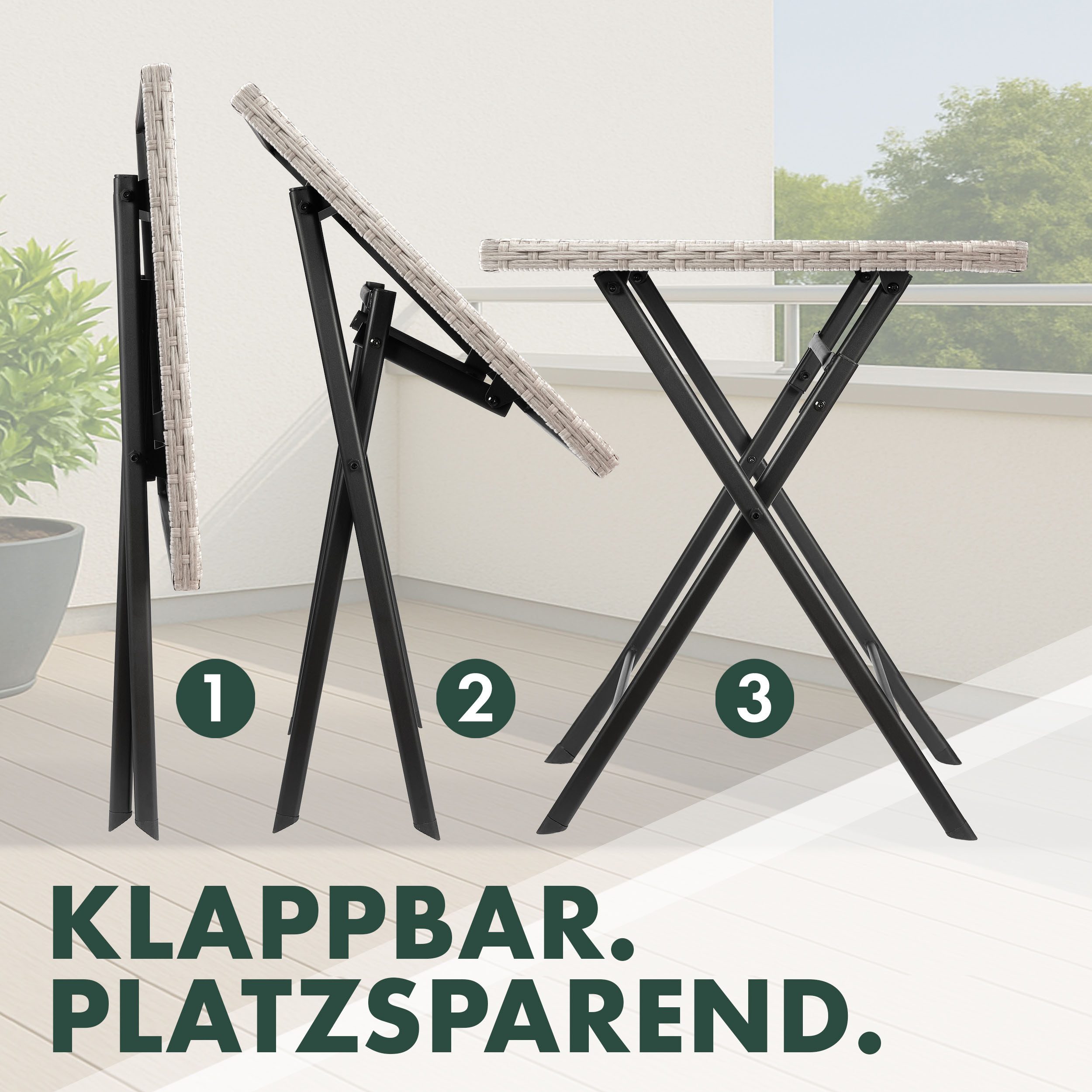 BRUBAKER Gartentisch Lugano - 58 x 58 cm Balkontisch wetterfest aus Polyrattan & Metall (1-St., Beistelltisch klappbar - Campingtisch eckig), Klapptisch für Bal – Bild 4 von 5