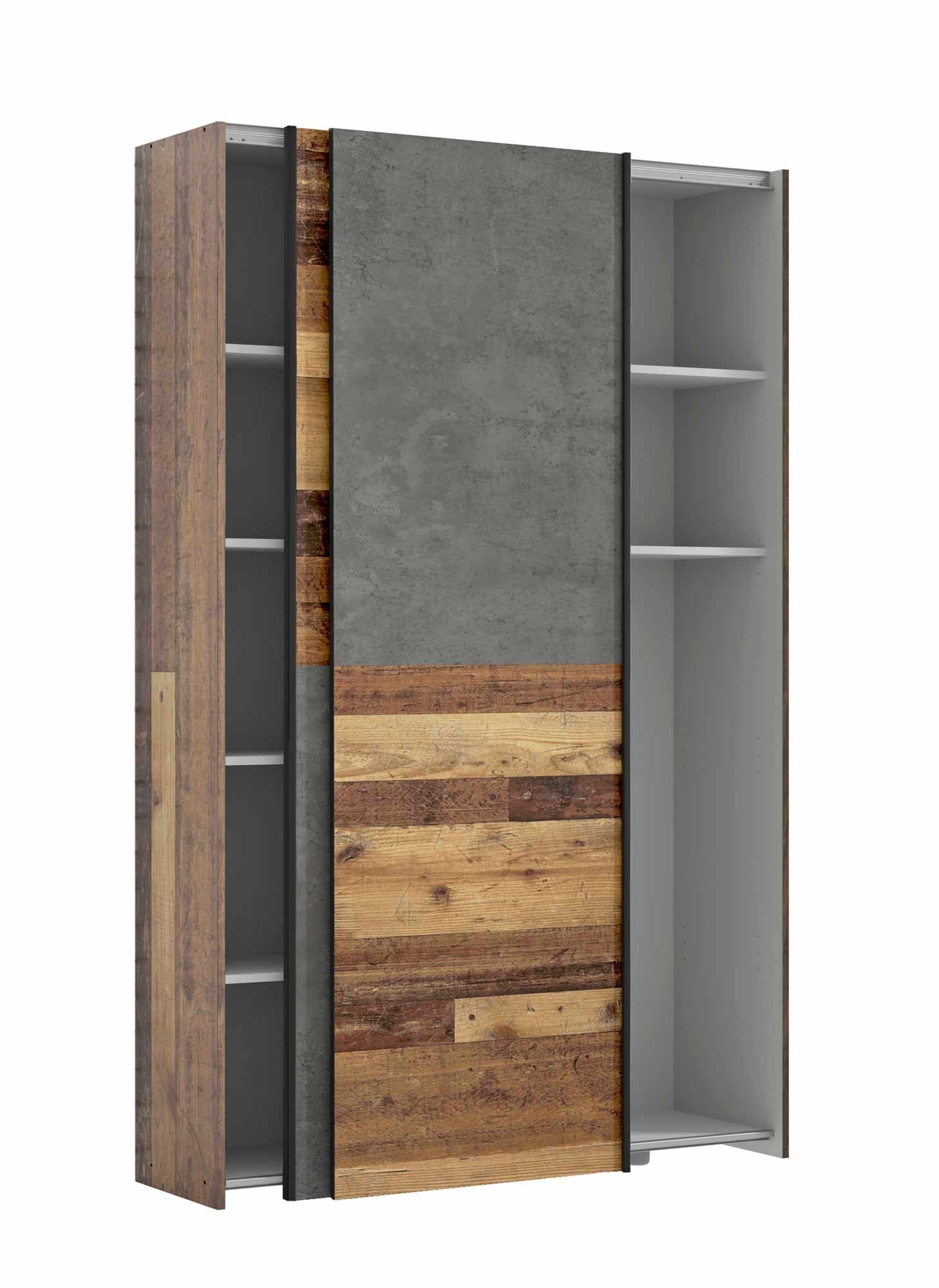 FORTE Mehrzweckschrank Kleiderschrank Mehrzweckschrank OZZULA Old Wood Vintage und Beton
