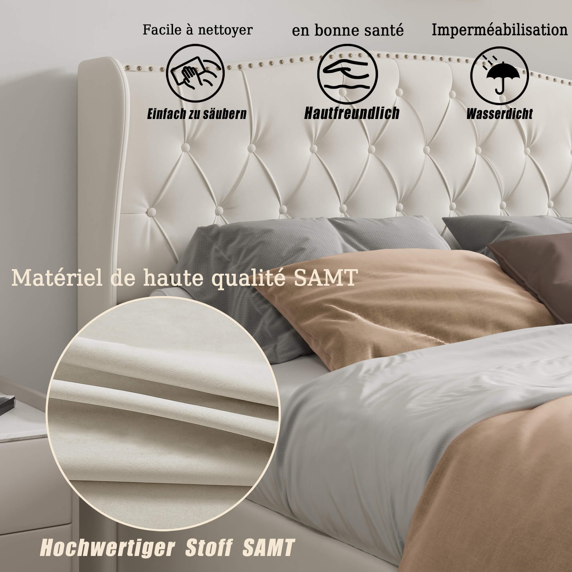 Gdood Polsterbett Stauraumbett Doppelbett Chesterfield Steppung (Hydraulisch hebbarer Stauraum), Mit Bettkasten, Lattenrost, Samt, 160x200 cm – Bild 5 von 5