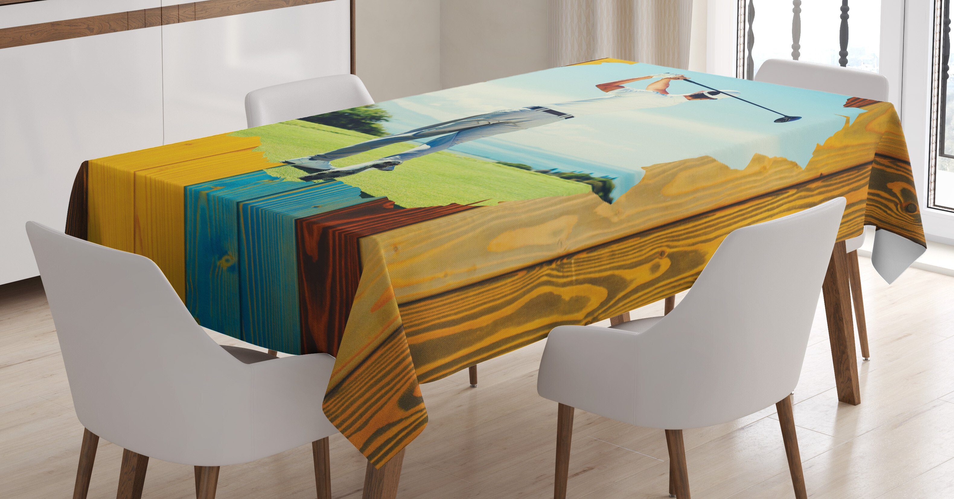 Abakuhaus Tischdecke Farbfest Waschbar Für den Außen Bereich geeignet Klare Farben, Wolf Rückansicht von Golfer Mann aus Holz