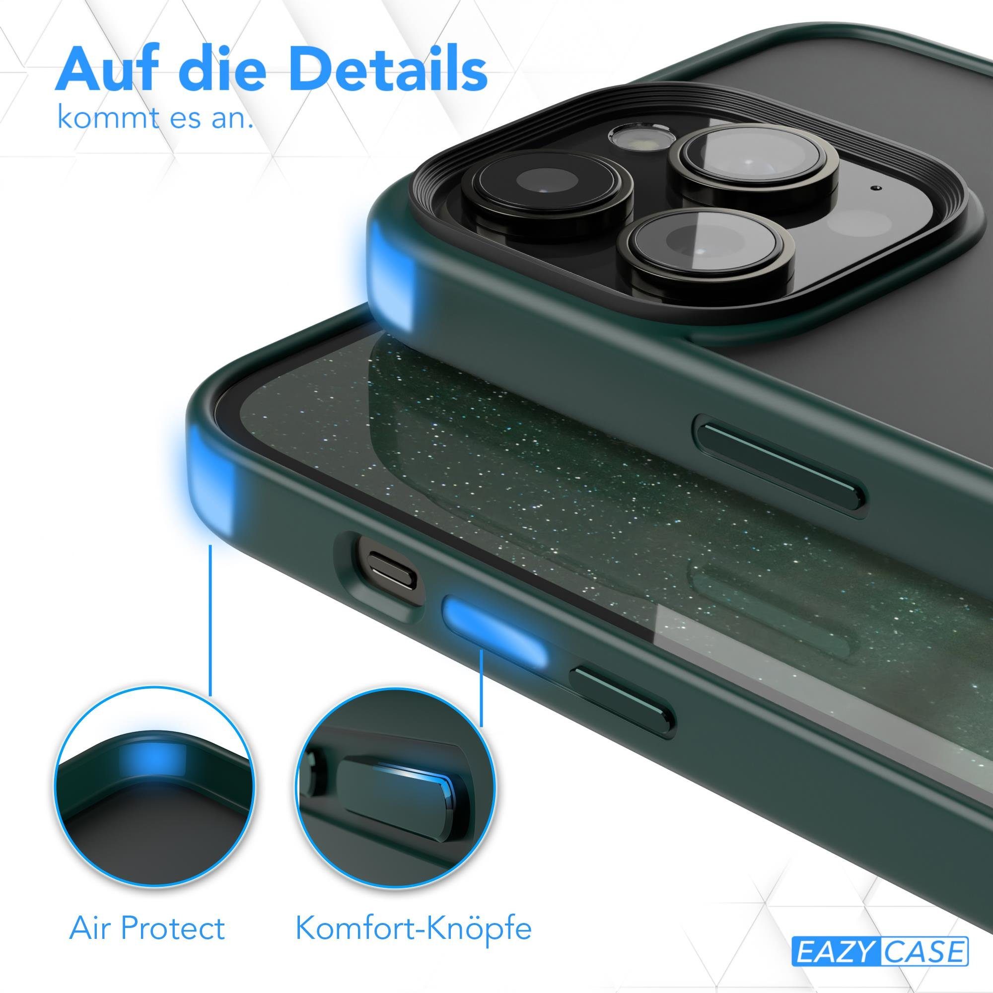 EAZY CASE Handyhülle Outdoor Case für Apple iPhone 14 Pro 6,1 Zoll, Slim Cover Durchsichtig Robust Back Cover stoßfest Grün / Nachtgrün