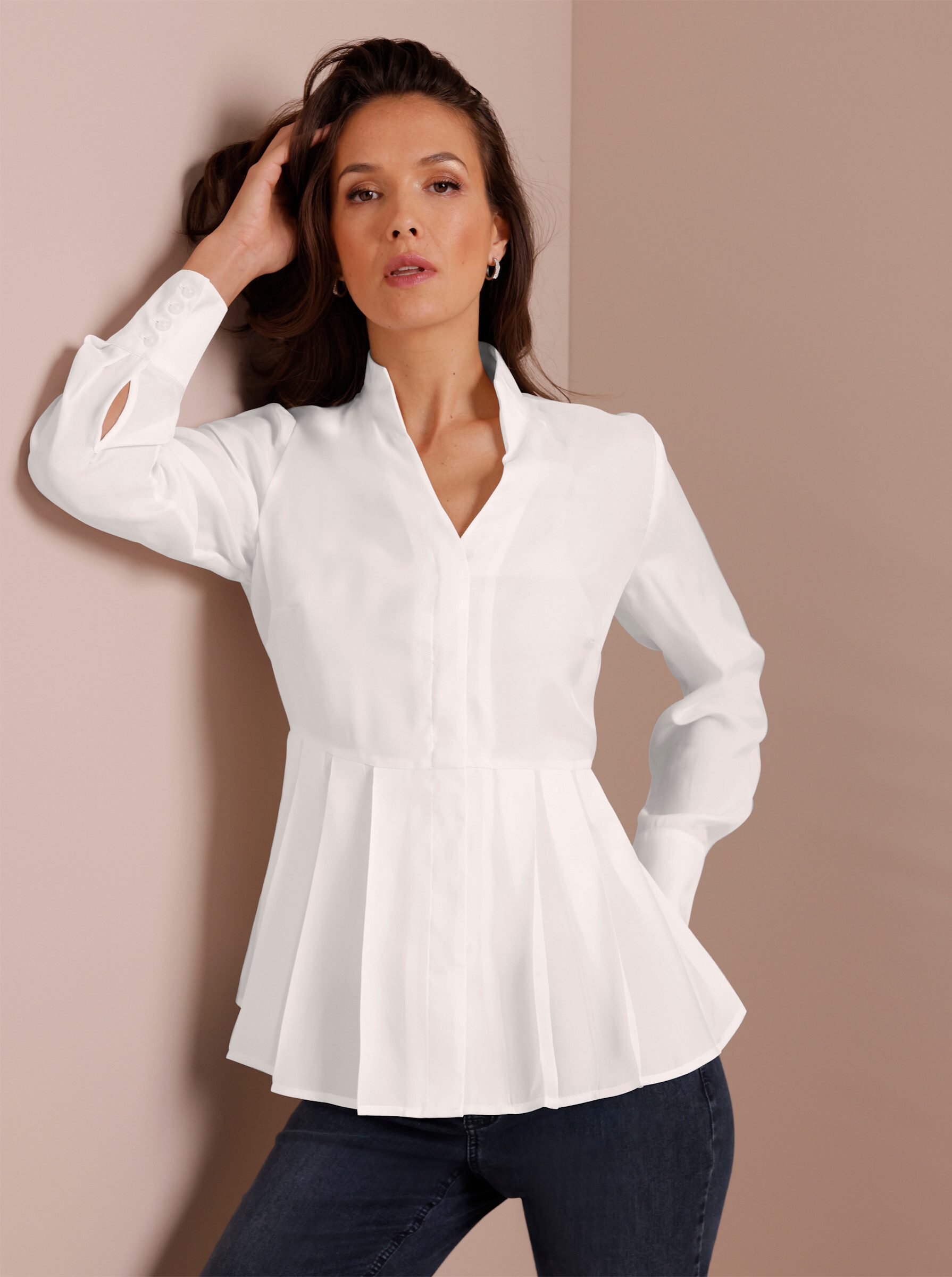 Klassische Bluse Seiden-Viskose-Bluse Langarm