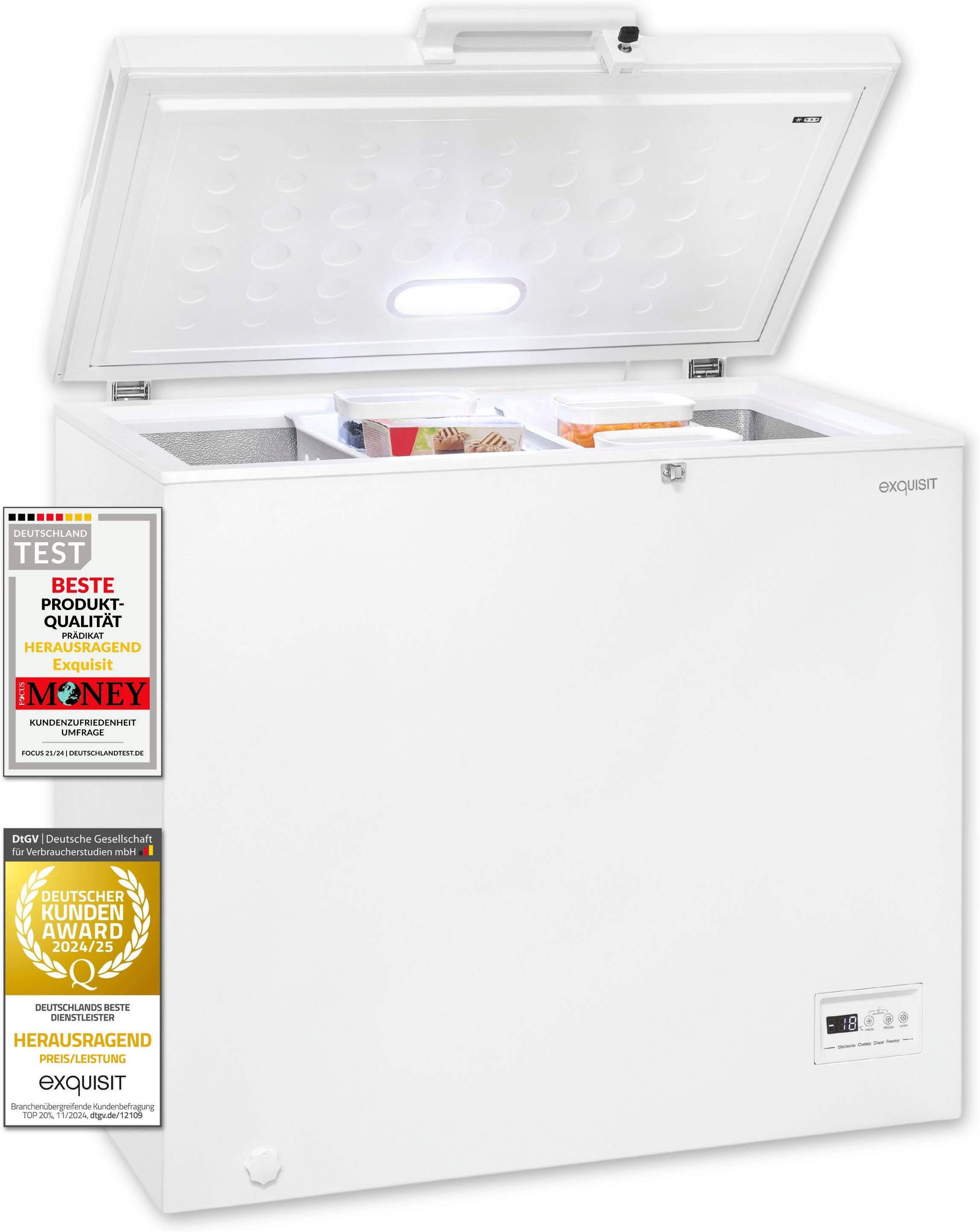exquisit Gefriertruhe GT201-HE-040E weiss, 93,4 cm breit, 198 l, Kompaktes Kühlen und Gefrieren – platzsparend in einem Gerät.