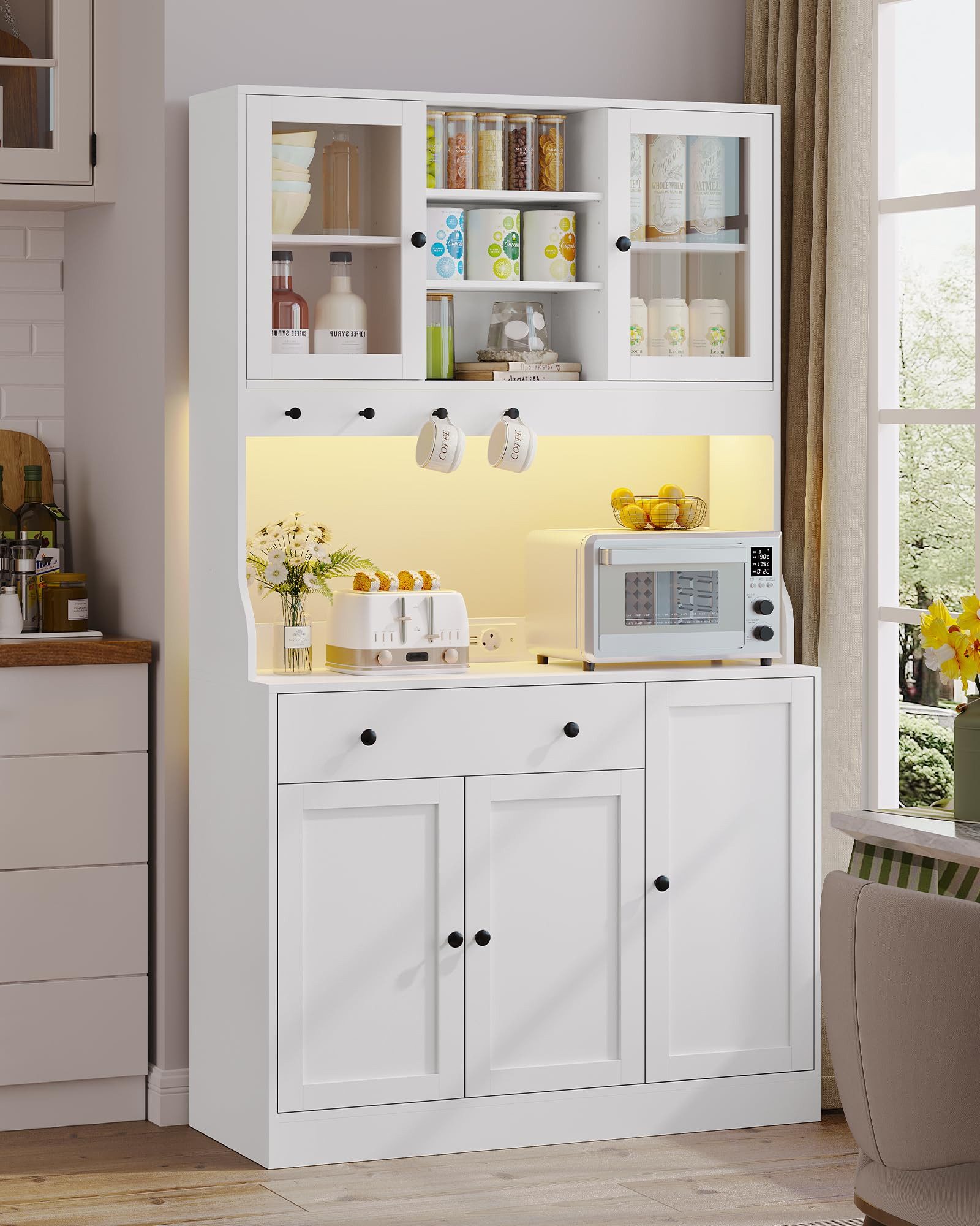 MSMASK Küchenbuffet Küchenschrank Sideboard mit LED, Arbeitsplatte,Schublad günstig online kaufen