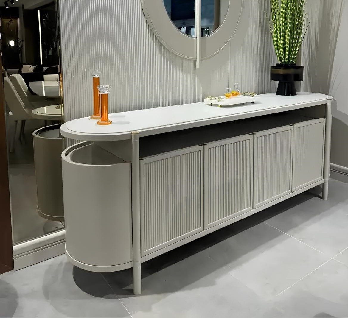 Xlmoebel Sideboard Weißes Designer Sideboard aus Holz und Edelstahl mit 4 Türen (1 St), Made in Europa