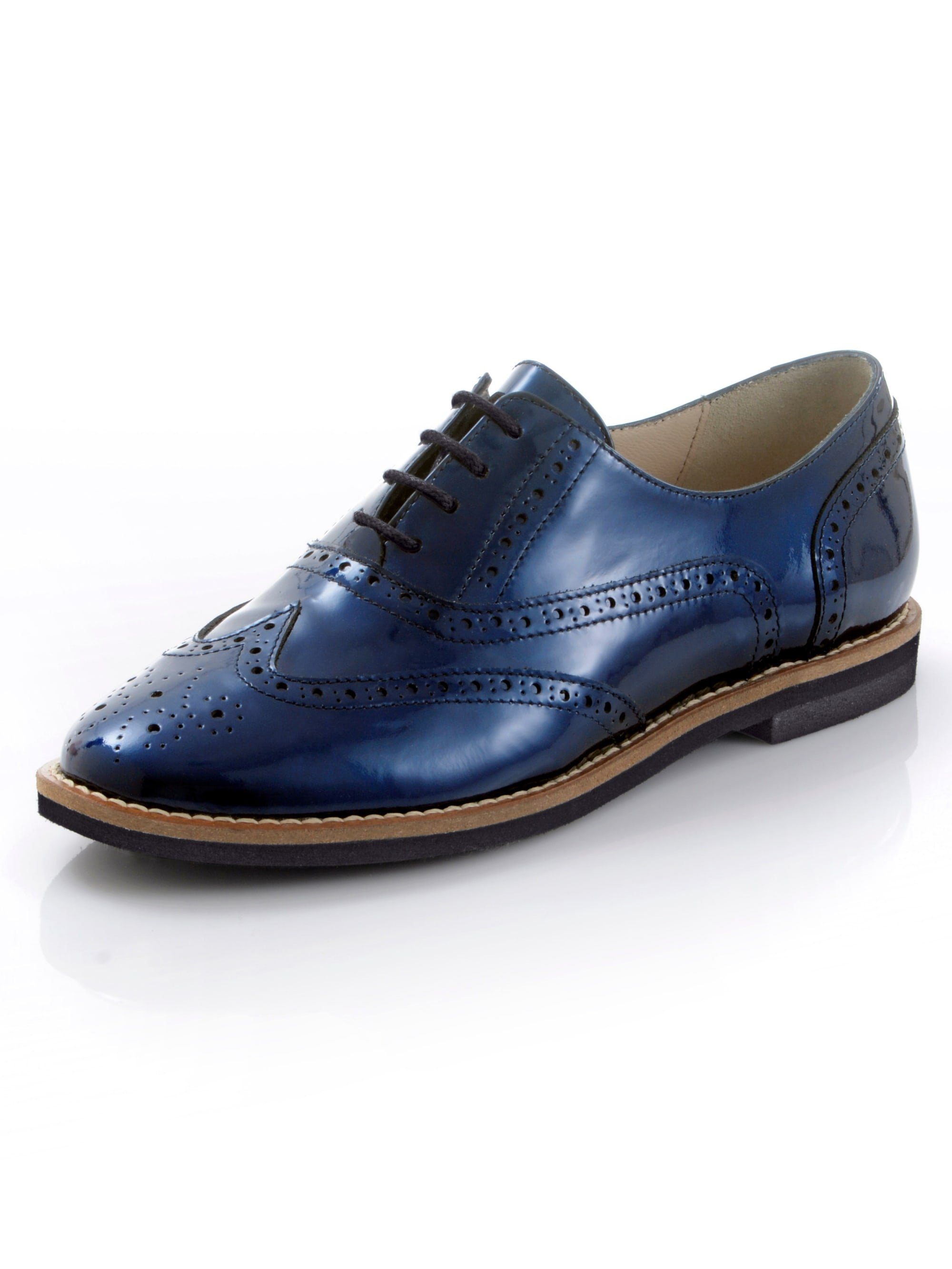 Alba Moda Schnürschuh mit Budapester Lochmuster schwarz Schnürung uni Lackleder