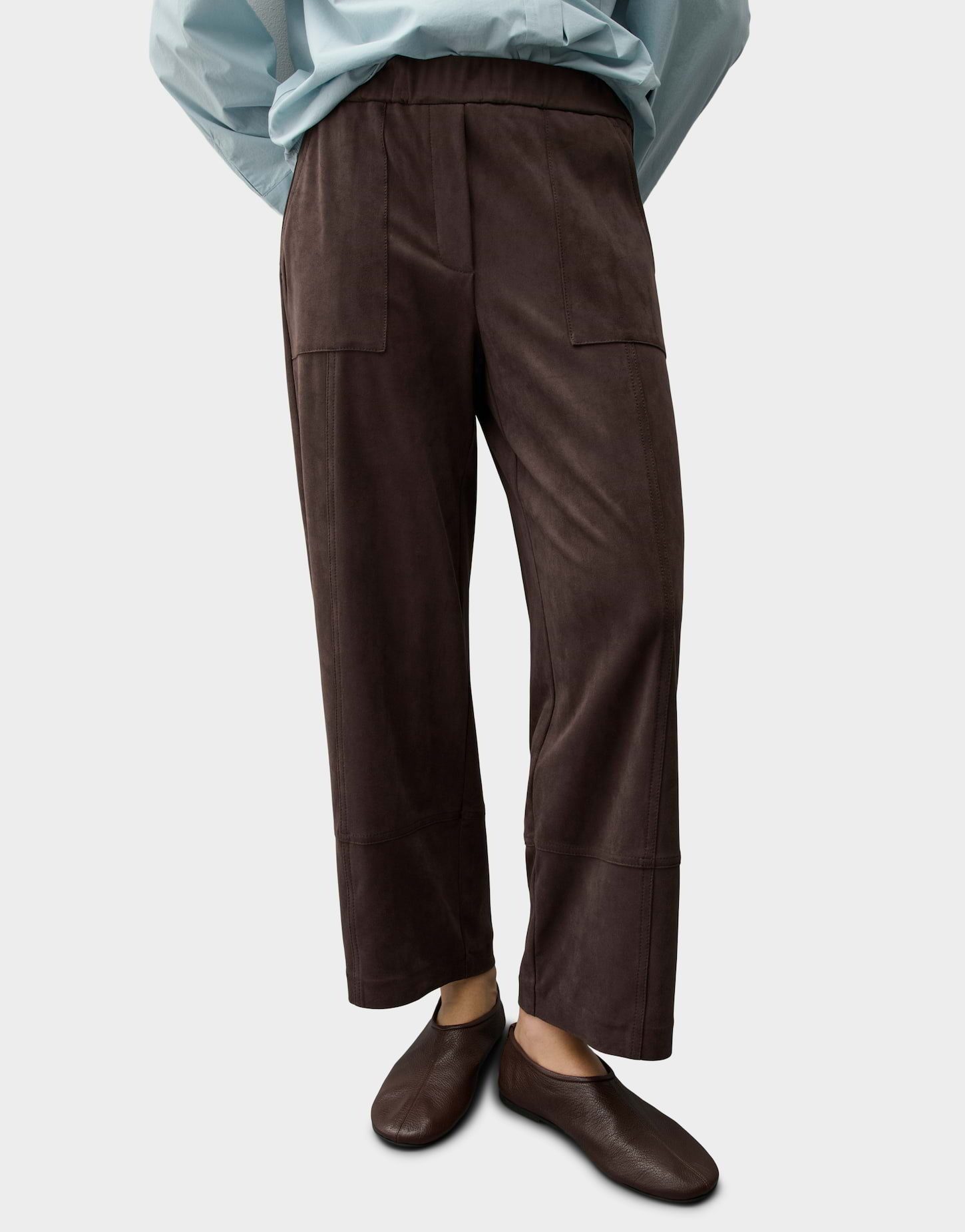 OPUS PANTS Lederhose Metta cargo aus weicher Veloursoptik Gerader Beinverlauf mit verkürzter Länge und Cargotaschen
