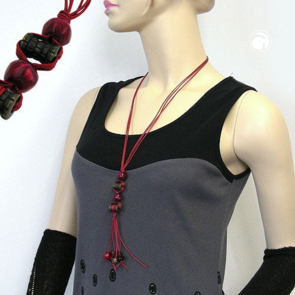 unbespielt Collier Modeschmuck Kette Y-Form altmessingfarbig Kunststoff Kordel rot 90 cm, Modeschmuck für Damen