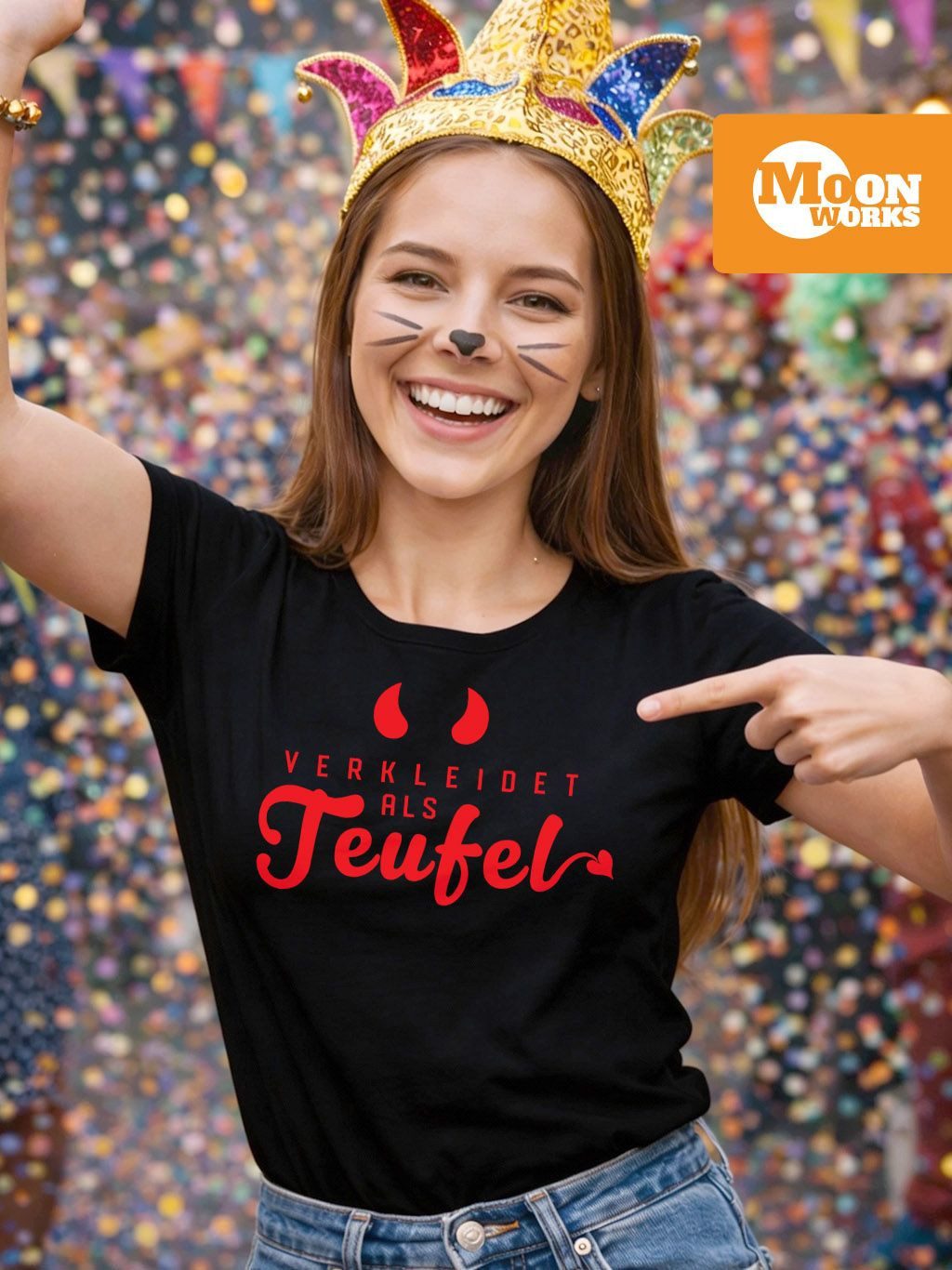 MoonWorks Print-Shirt Damen T-Shirt Verkleidet als Teufel Kostüm Fasching F günstig online kaufen