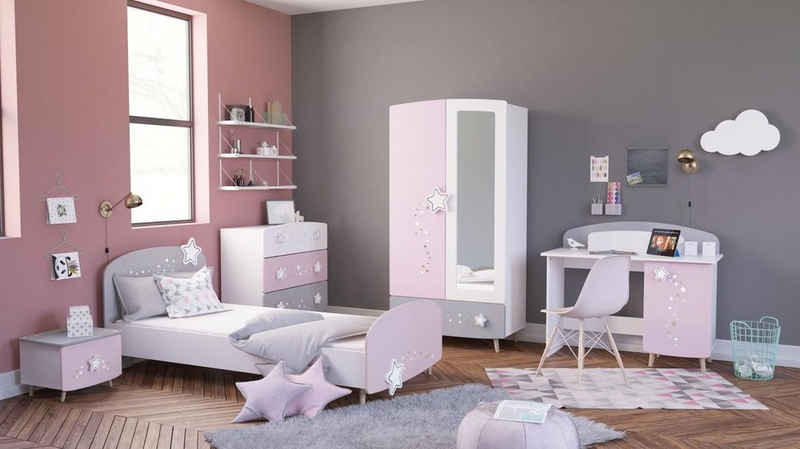 Kindermöbel 24 Jugendzimmer-Set »Kinderzimmer Mädchen Sternschnuppe 5-teilig rosa weiß grau«