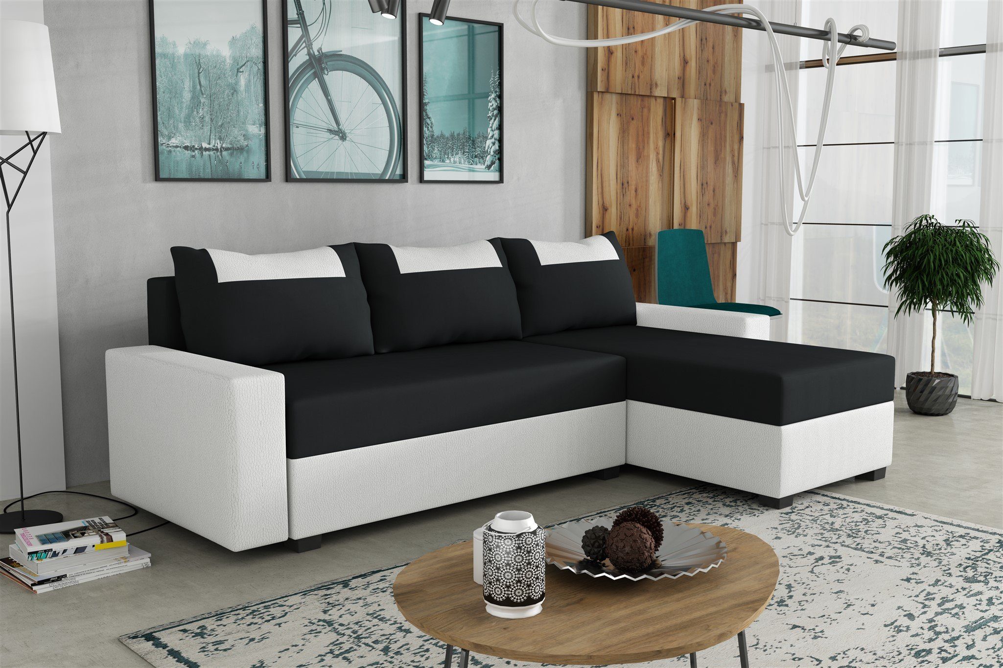 Fun Möbel Ecksofa Sofa HEDVIG Ottomane Rechts oder Links, Rundumbezug, inkl. Schlaffunktion mit 1 Bettkasten