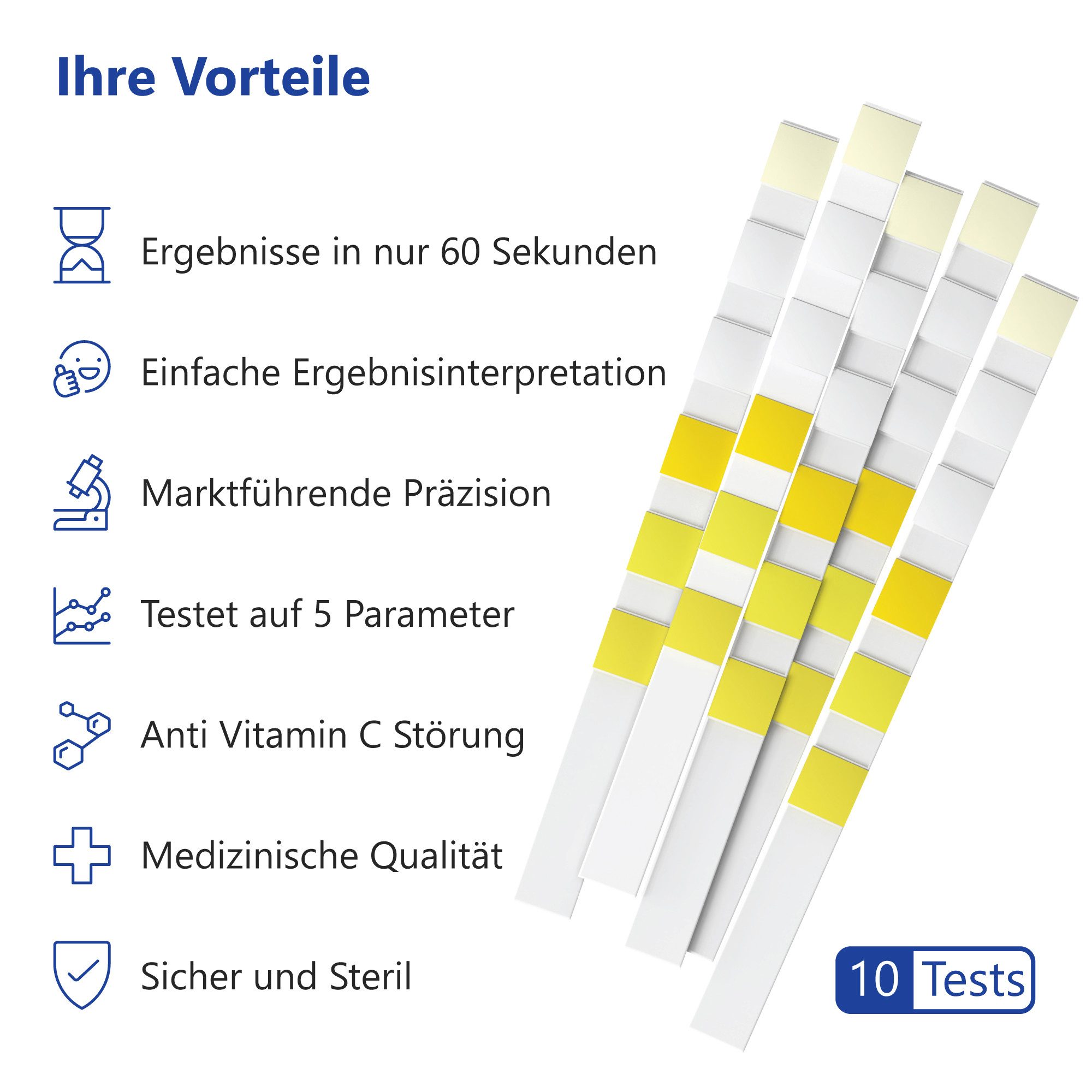 LuxmedIQ Harnsäure-Teststreifen für 5 Parameter - Urin Teststreifen - Blasenentzündung, Harnwegsinfekt, 10-St.