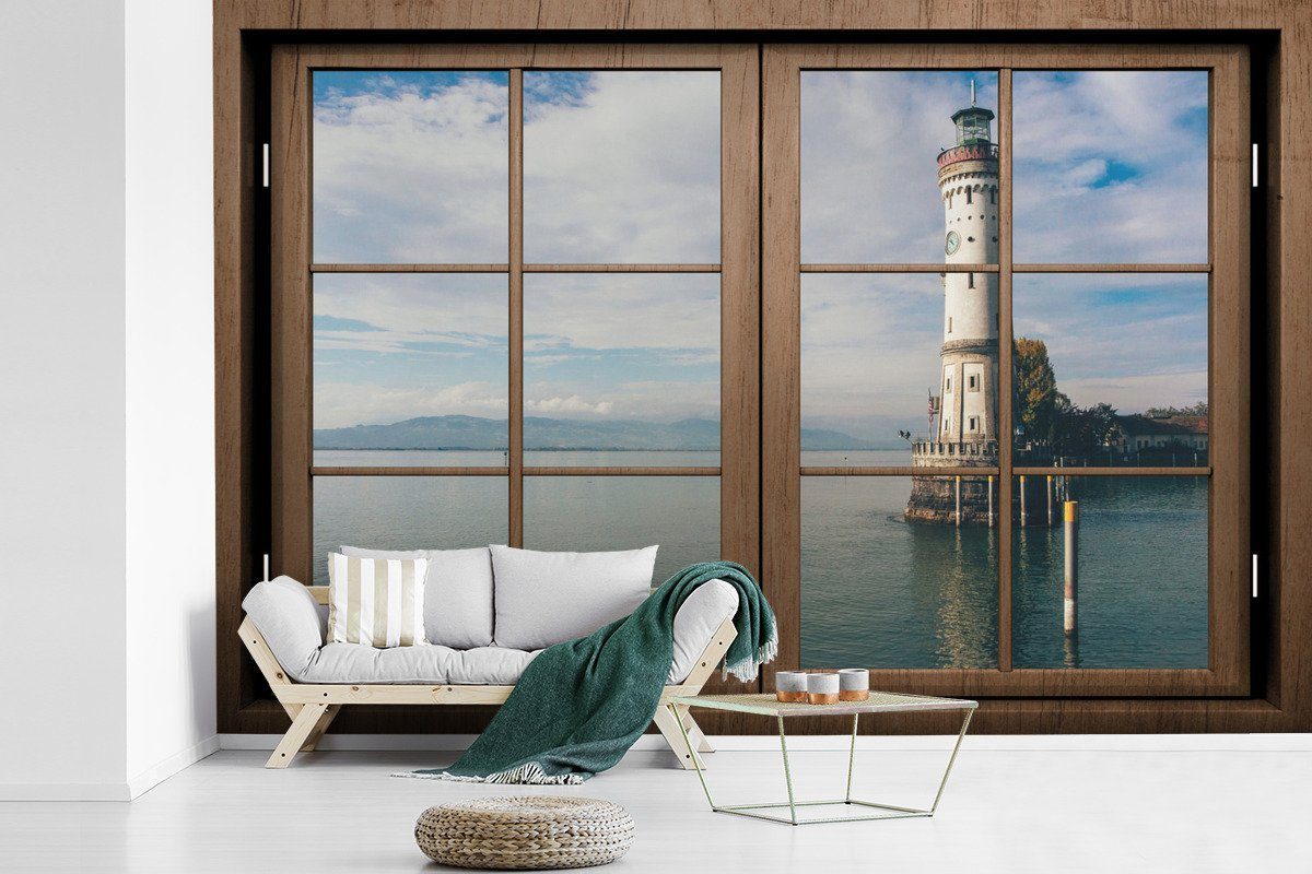 MuchoWow Fototapete Aussichtsturm - Leuchtturm - Meer, Matt, bedruckt, (6 St), Wallpaper für Wohnzimmer, Schlafzimmer, Kinderzimmer, Vinyl Tapete | Fototapeten
