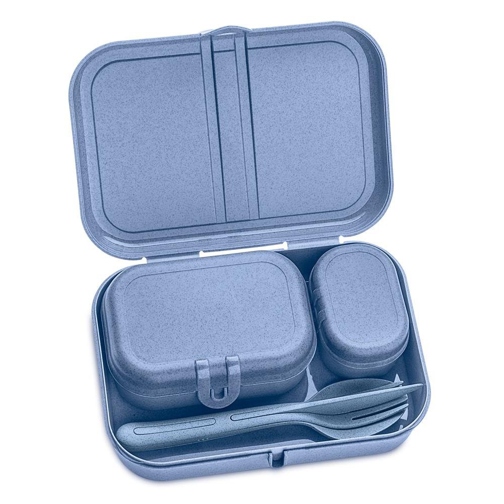 KOZIOL Lunchbox PASCAL READY, Kunststoff, mit Besteck-Set Blau Brotdosen-Set