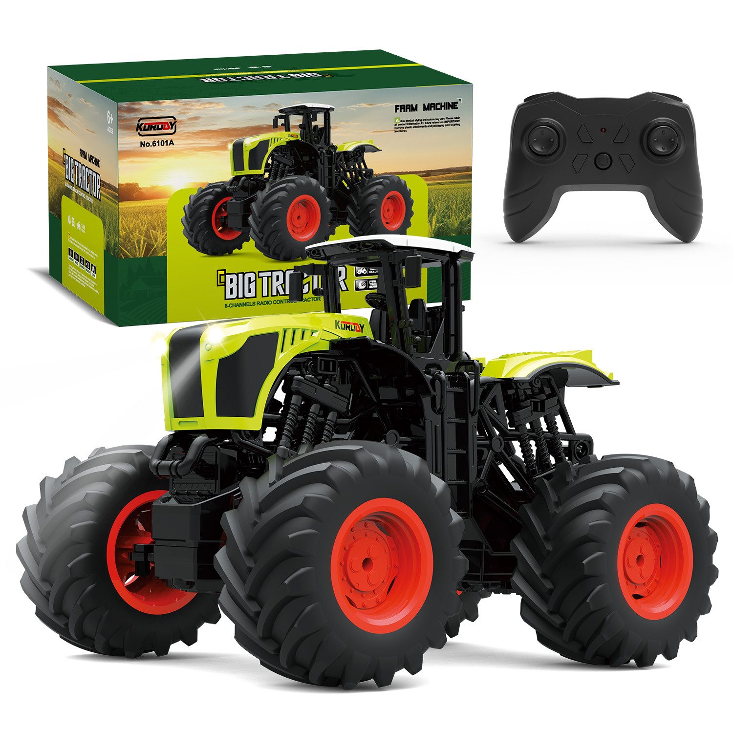 Esun RC-Traktor Ferngesteuerter Traktor Ferngesteuert ab 3 4 6 Jahre, 2,4GHz 1:16 (Set, Komplettset), 8 Kanal Traktor Spielzeug ab 3 4 6 Jahre