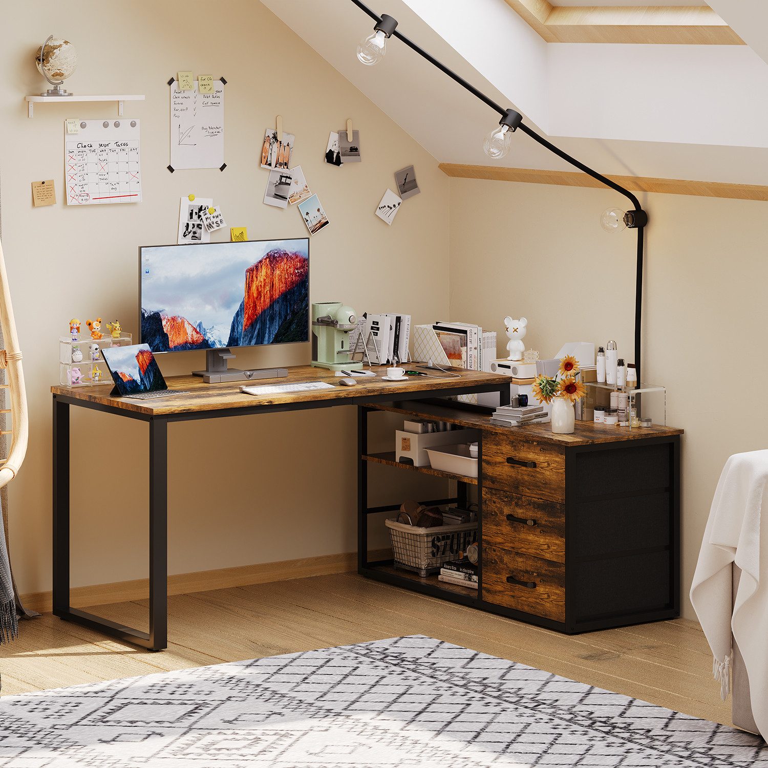 HOMALL Schreibtisch L-förmiger Eckschreibtisch mit USB-Anschluss und zwei S günstig online kaufen