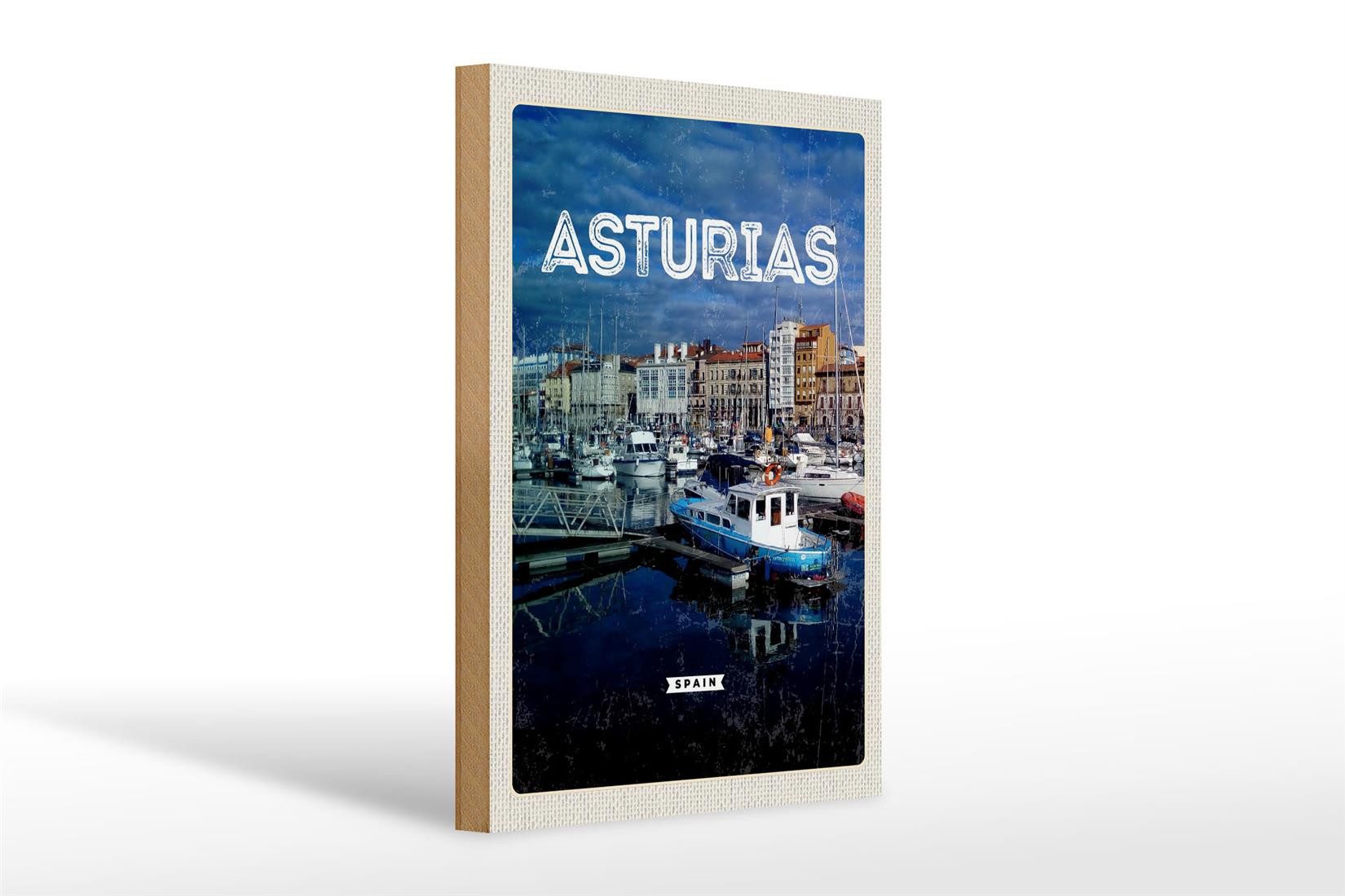Holzbild Reise 20x30cm Asturias Spanien Yachthafen