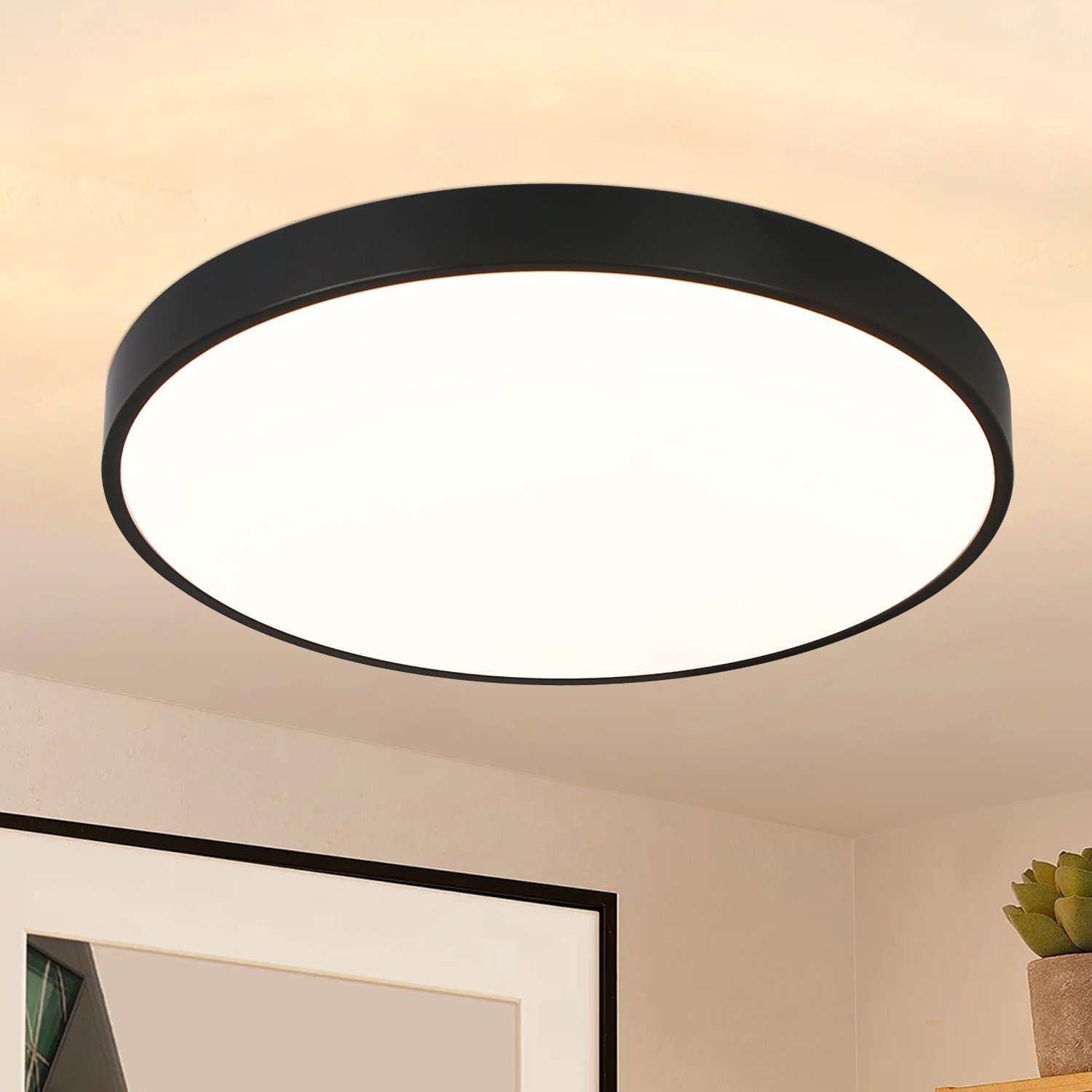 Wohnzimmer 2.5 Nettlife Modern LED Flach 12W, 21cm Deckenlampe Wasserdicht, Schwarz LED Flur, 21 IP44 cm Panel Badezimmer für integriert, x Warmweiß, 21 Küche x Rund fest